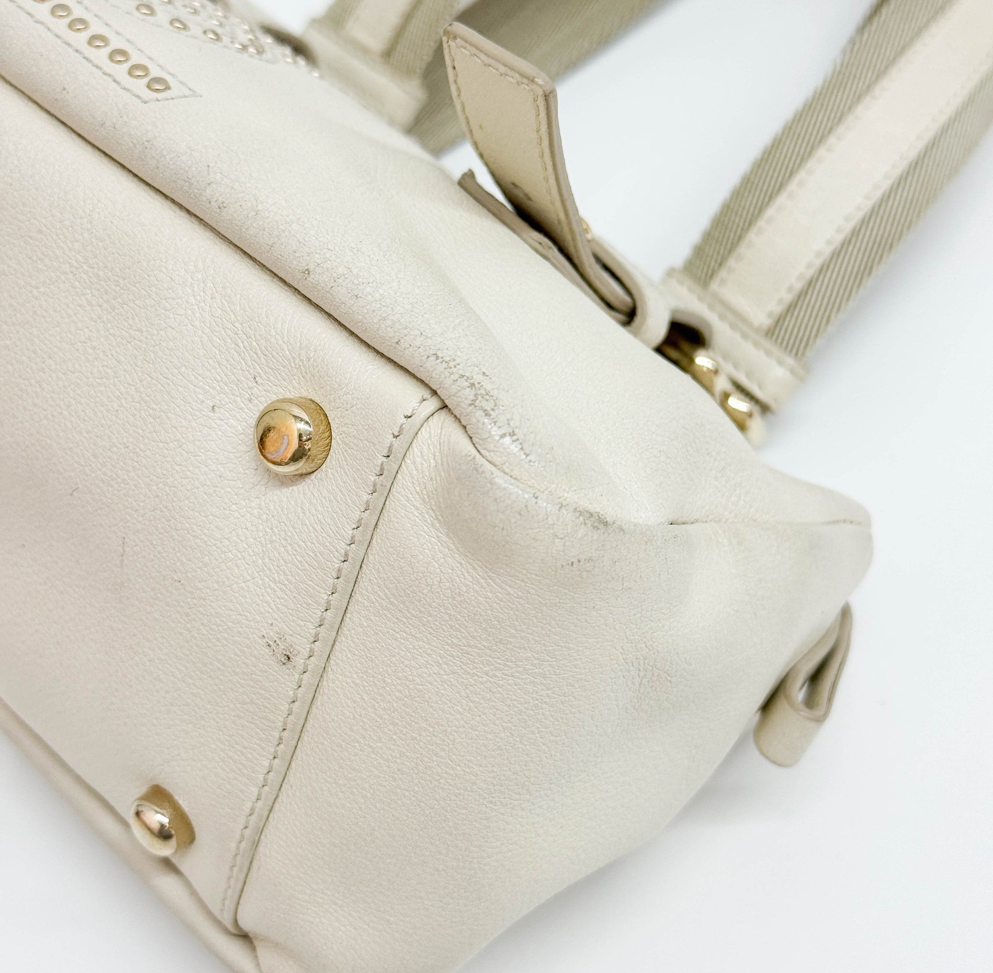 Boston/Bowling Beige Leather Shoulder Bag