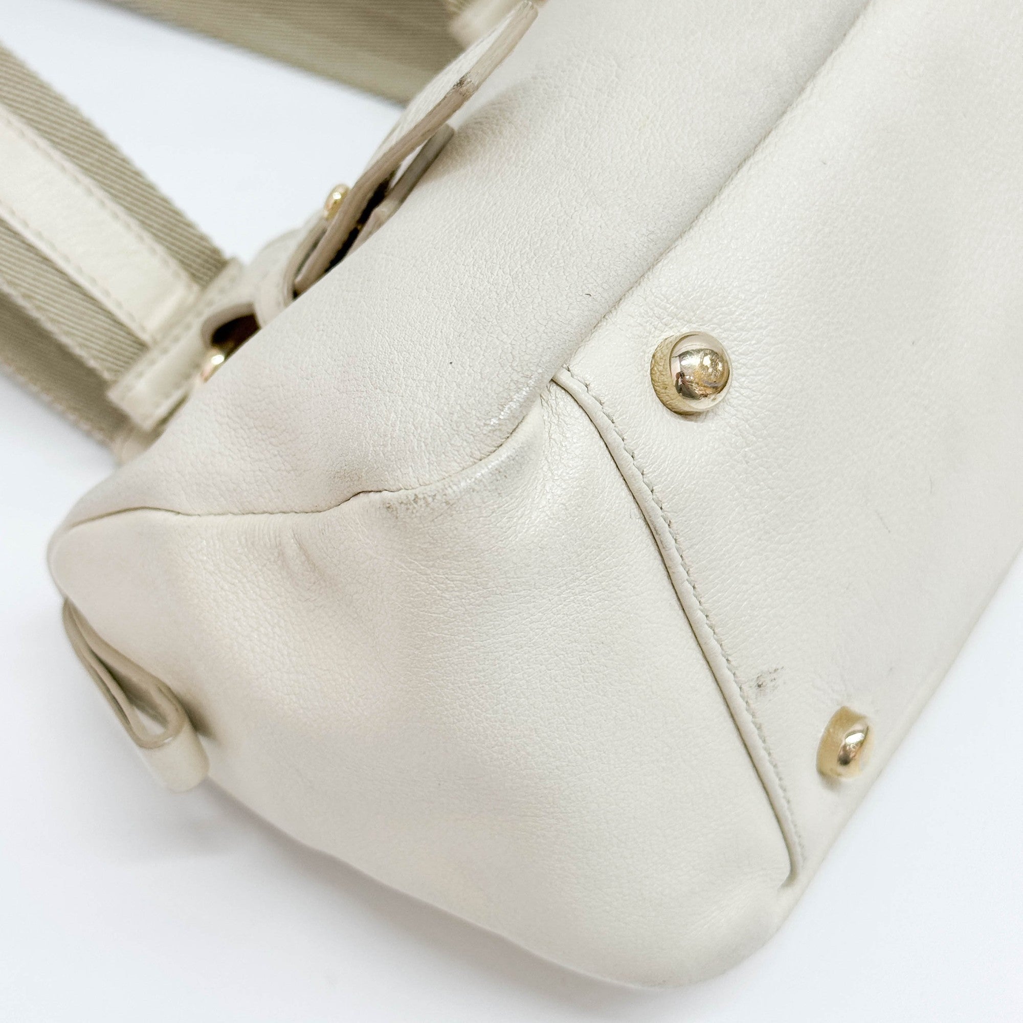 Boston/Bowling Beige Leather Shoulder Bag