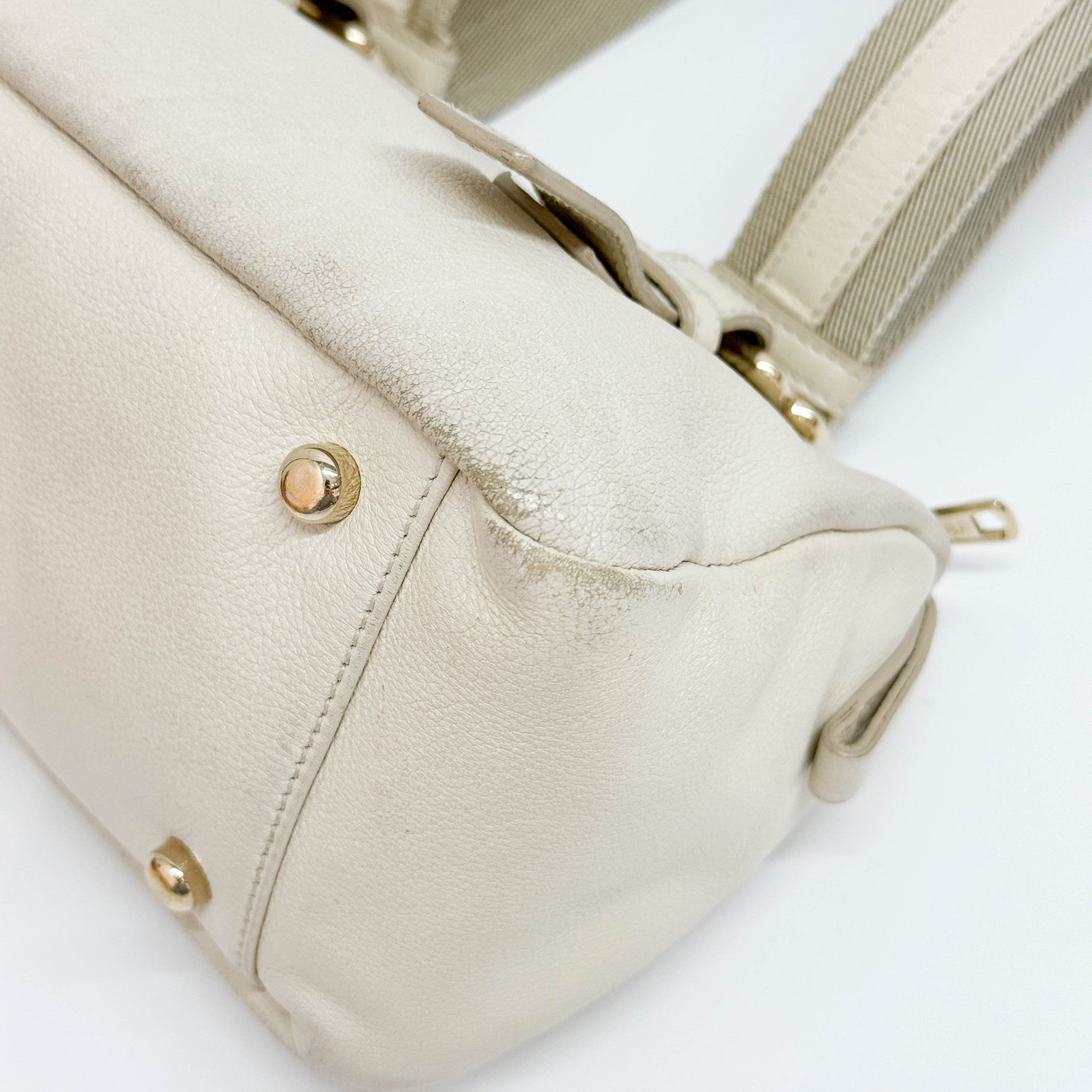 Boston/Bowling Beige Leather Shoulder Bag