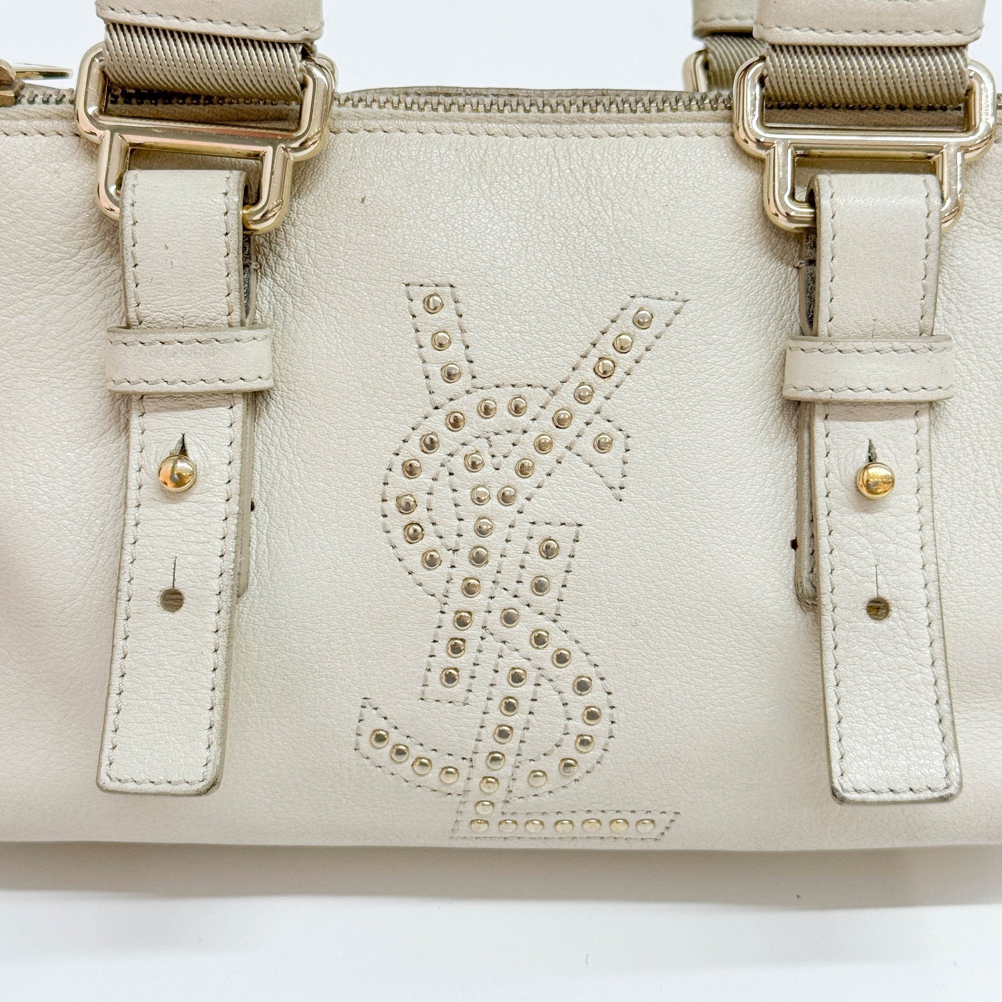 Boston/Bowling Beige Leather Shoulder Bag