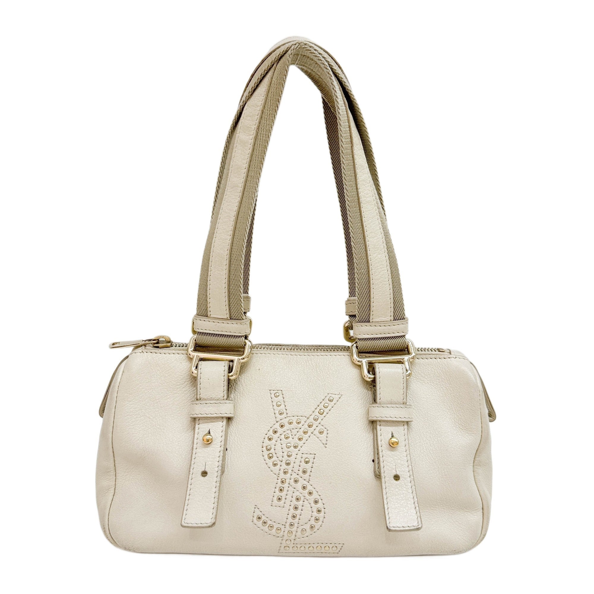 Boston/Bowling Beige Leather Shoulder Bag