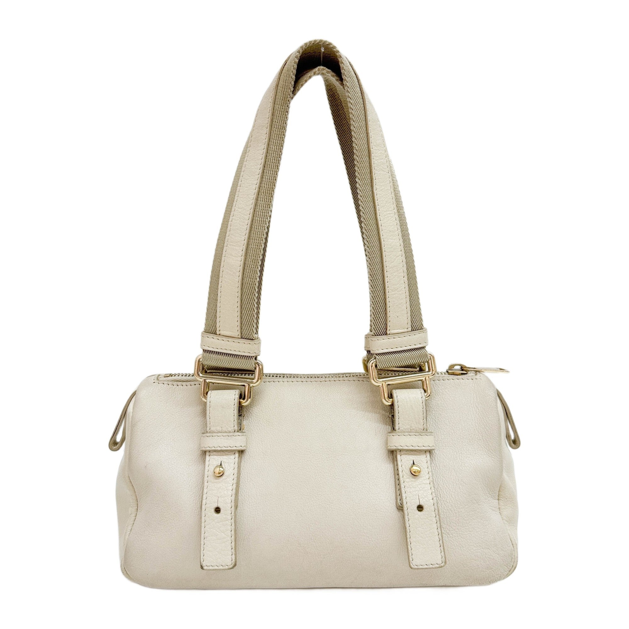 Boston/Bowling Beige Leather Shoulder Bag