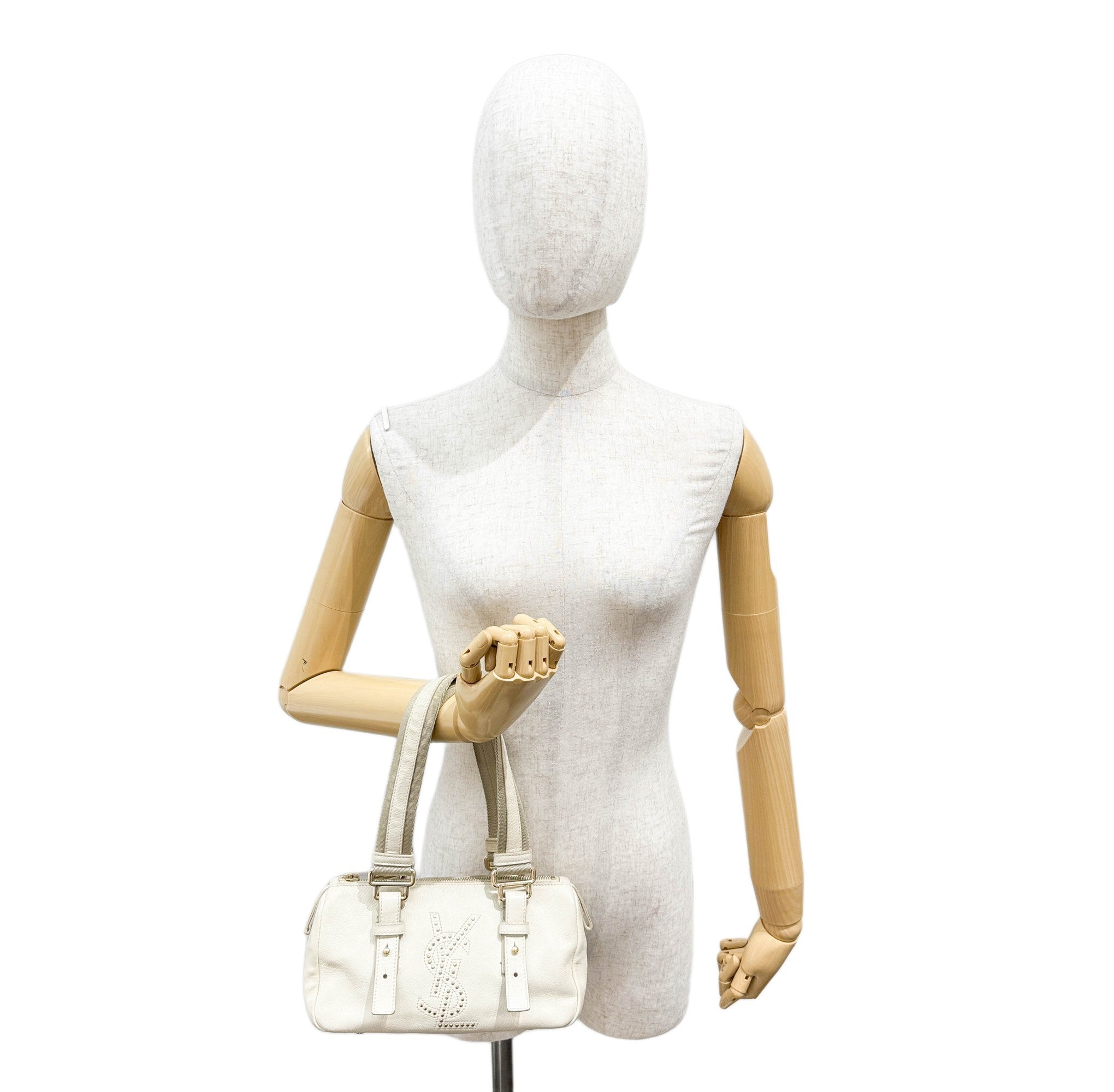 Boston/Bowling Beige Leather Shoulder Bag