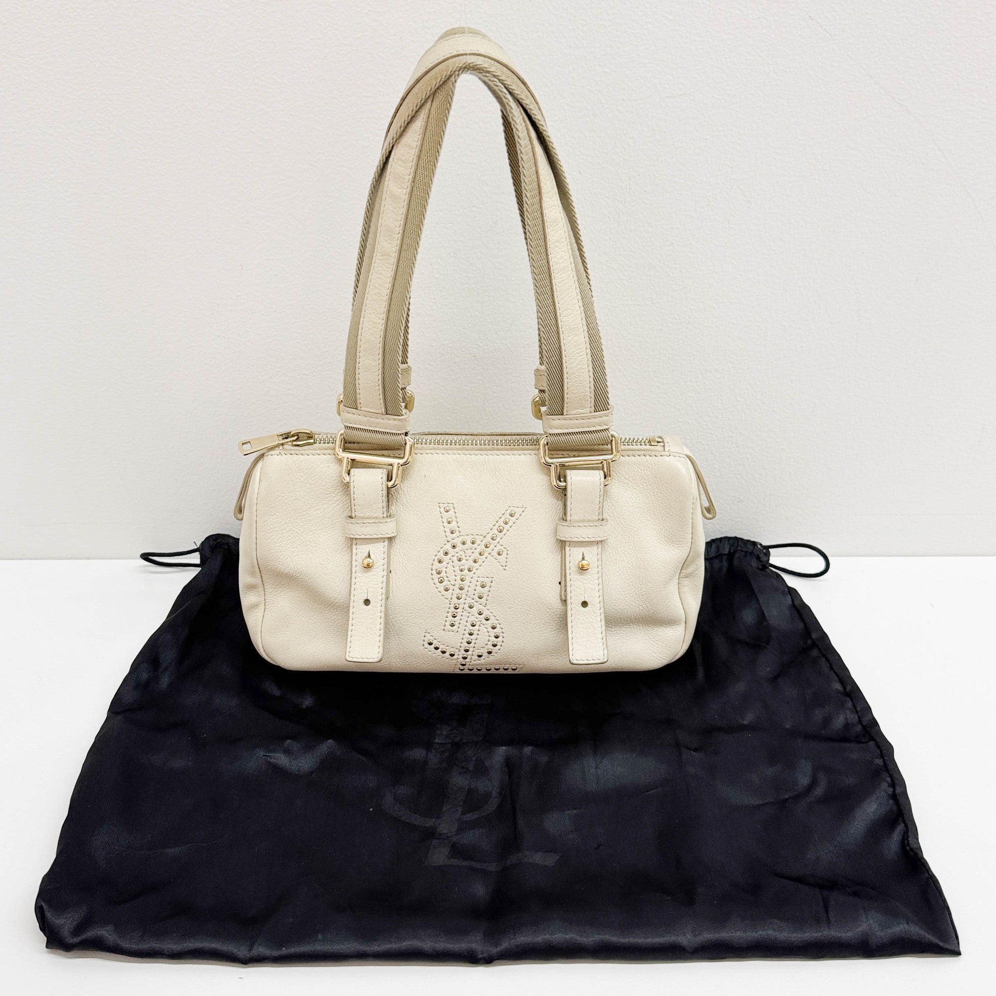 Boston/Bowling Beige Leather Shoulder Bag