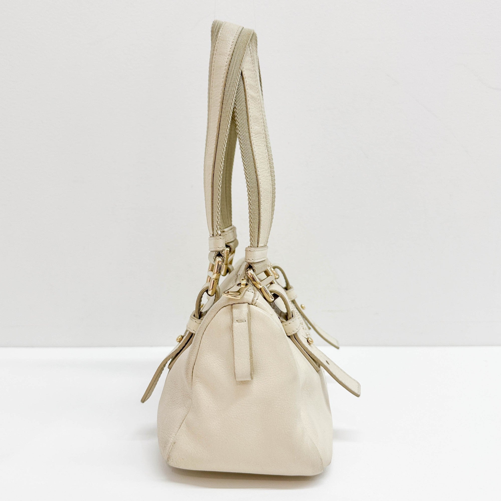Boston/Bowling Beige Leather Shoulder Bag