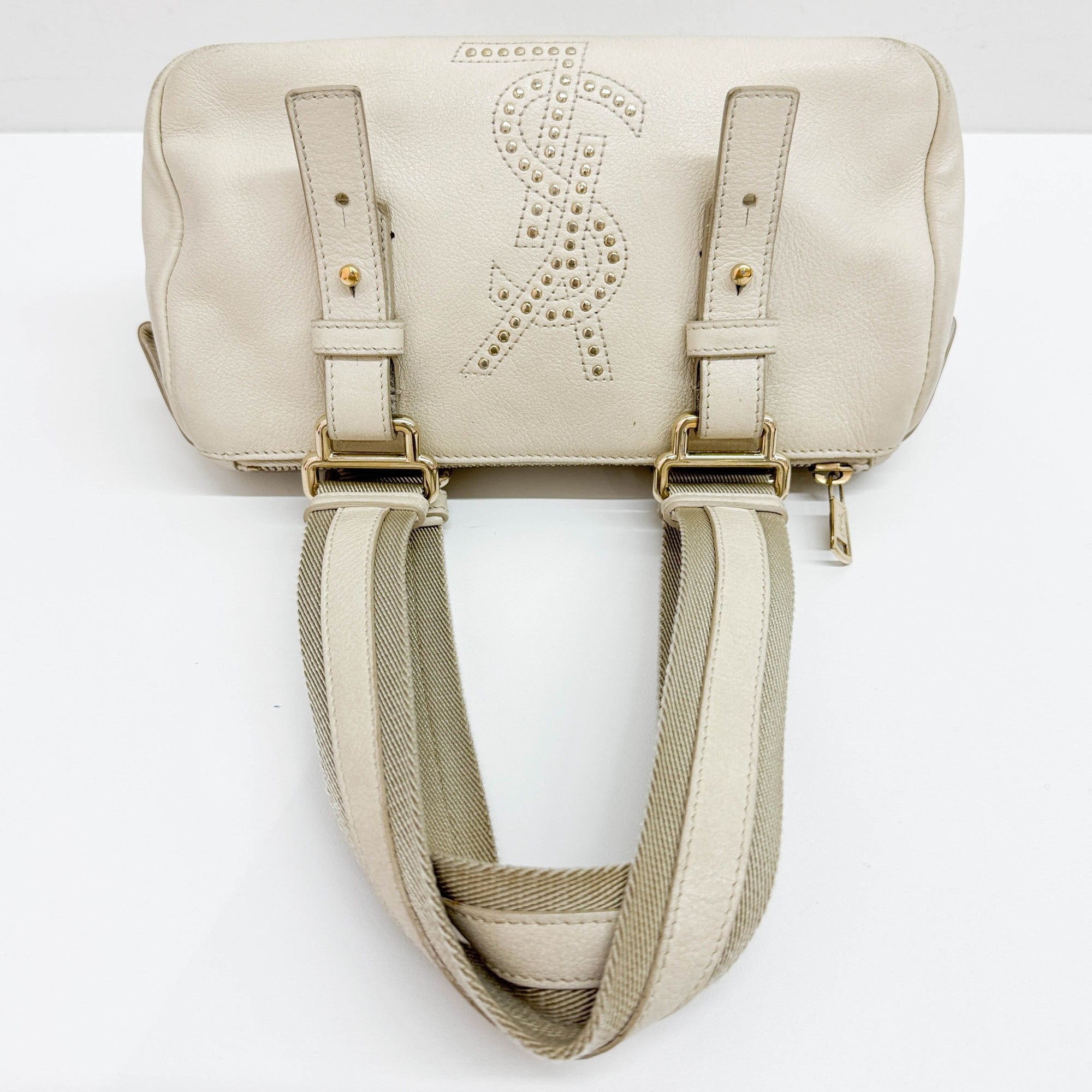Boston/Bowling Beige Leather Shoulder Bag