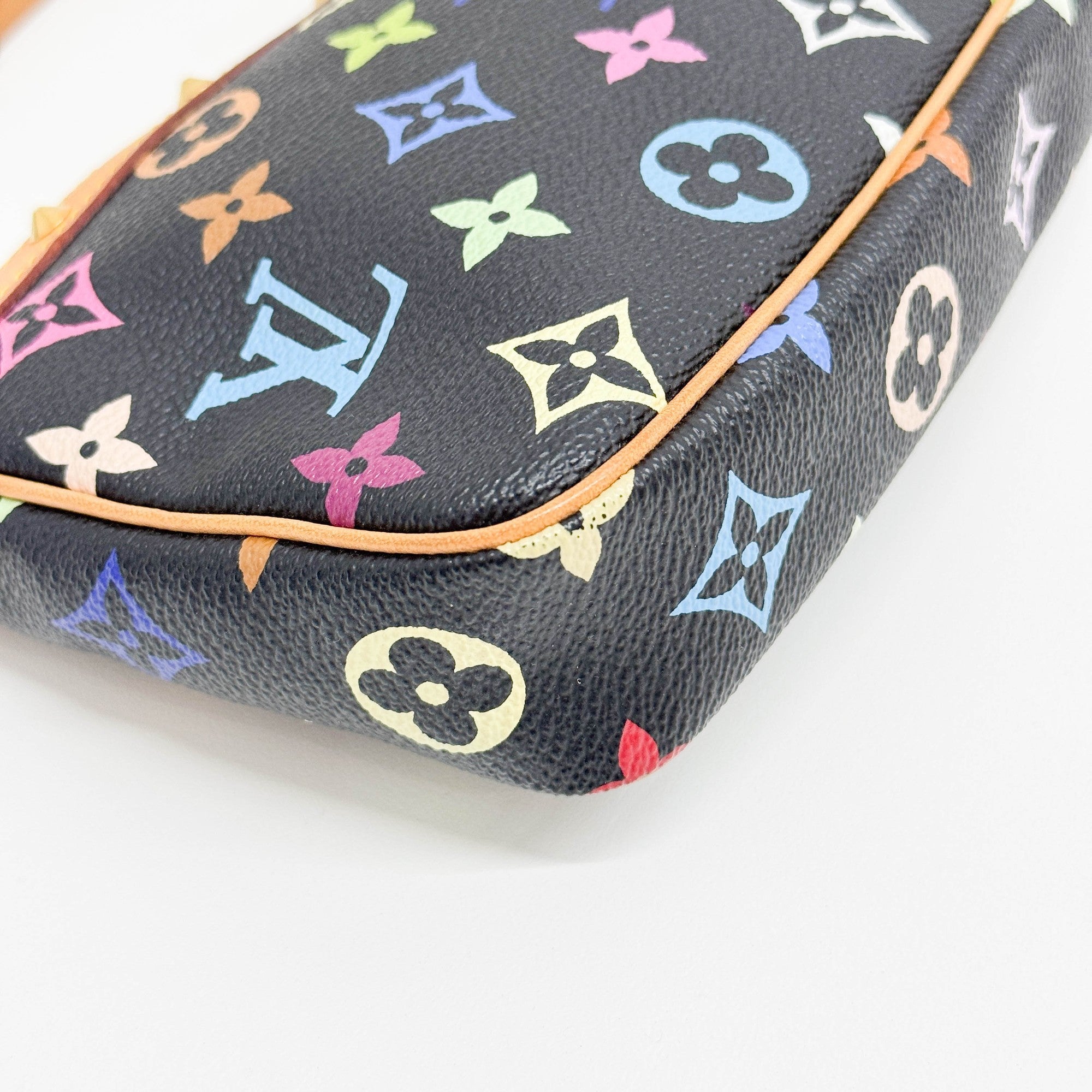 LV x Takashi Murakami Pochette Accessoire Black Monogram Canvas Hand Bag