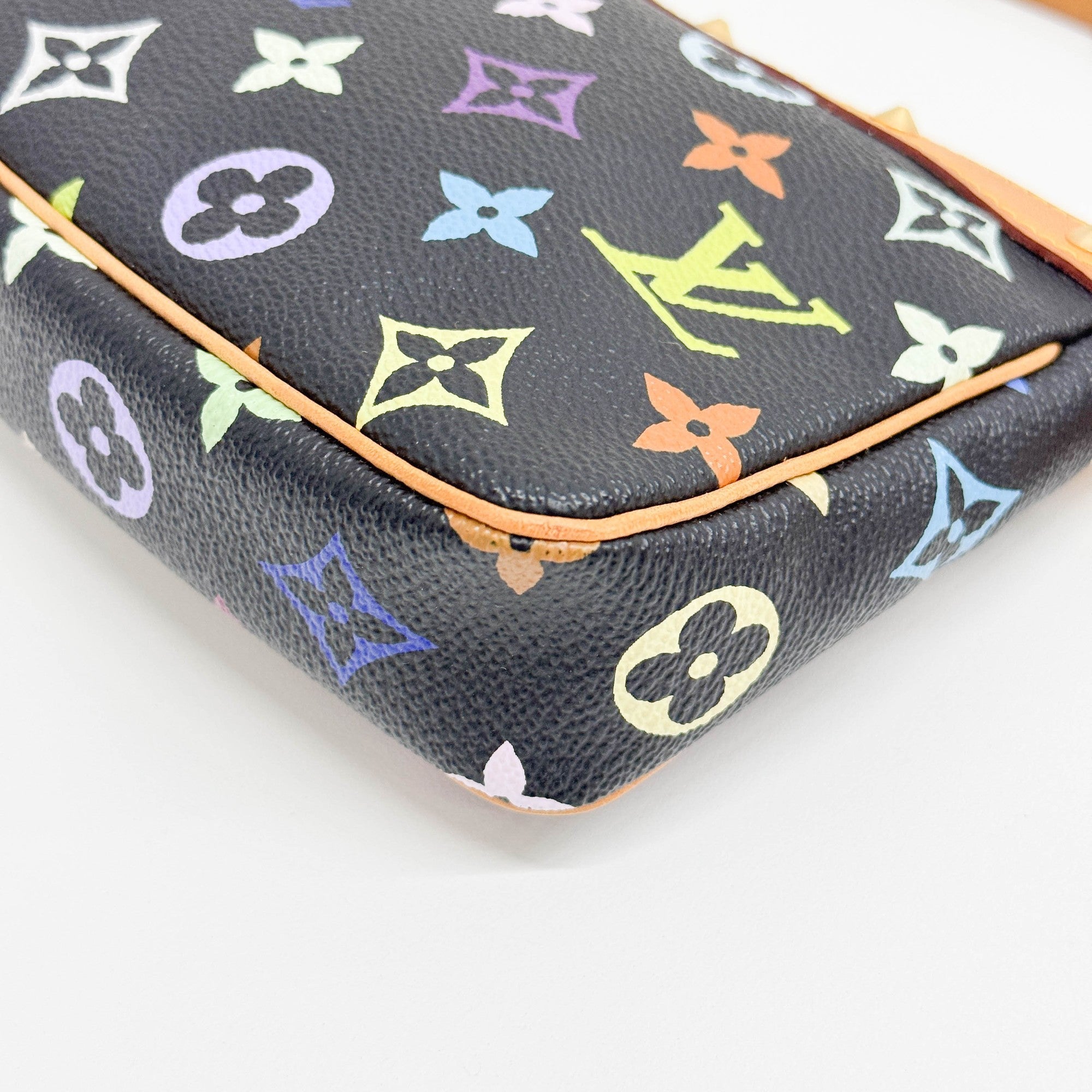 LV x Takashi Murakami Pochette Accessoire Black Monogram Canvas Hand Bag