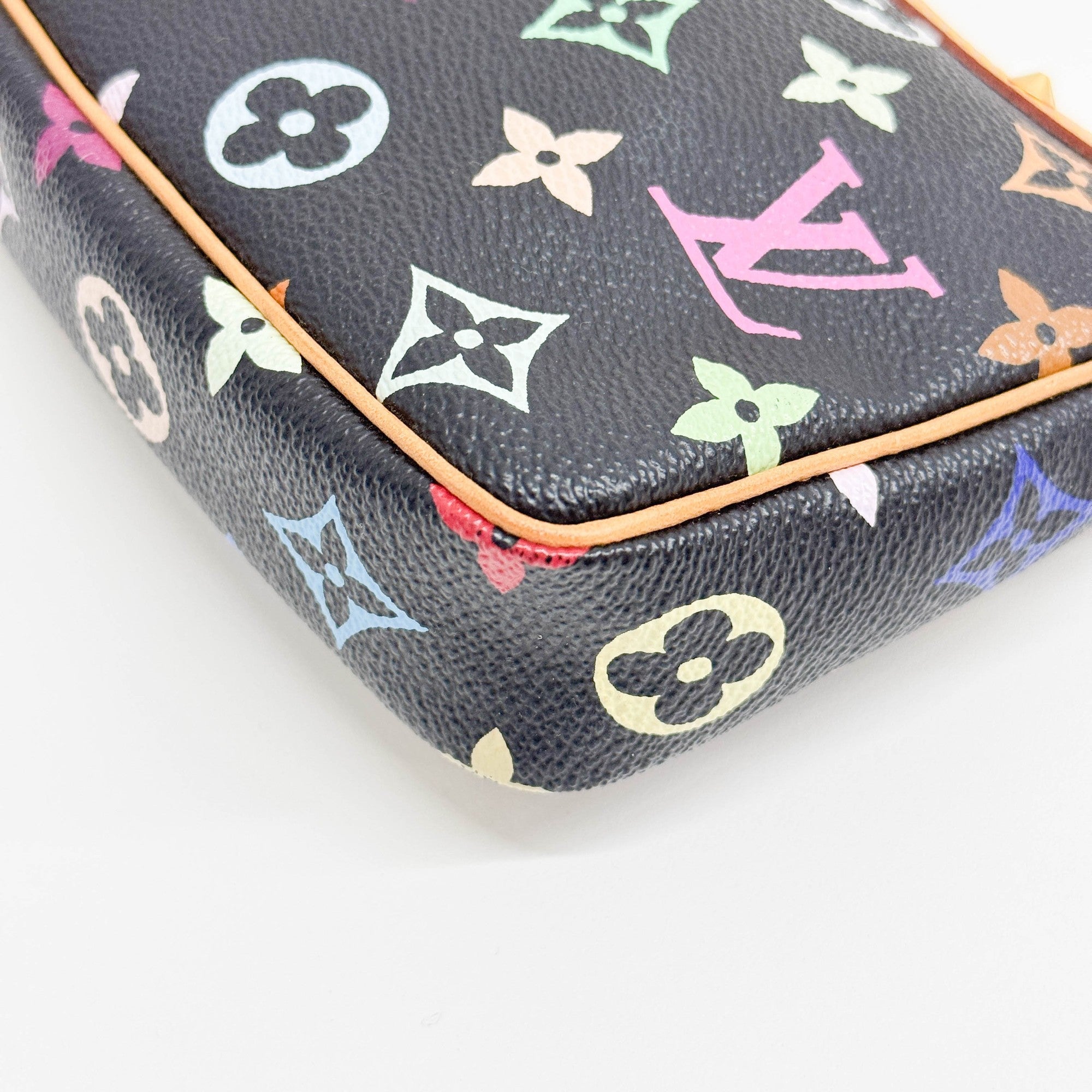 LV x Takashi Murakami Pochette Accessoire Black Monogram Canvas Hand Bag