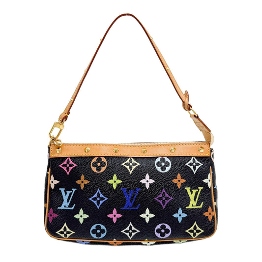 LV x Takashi Murakami Pochette Accessoire Black Monogram Canvas Hand Bag