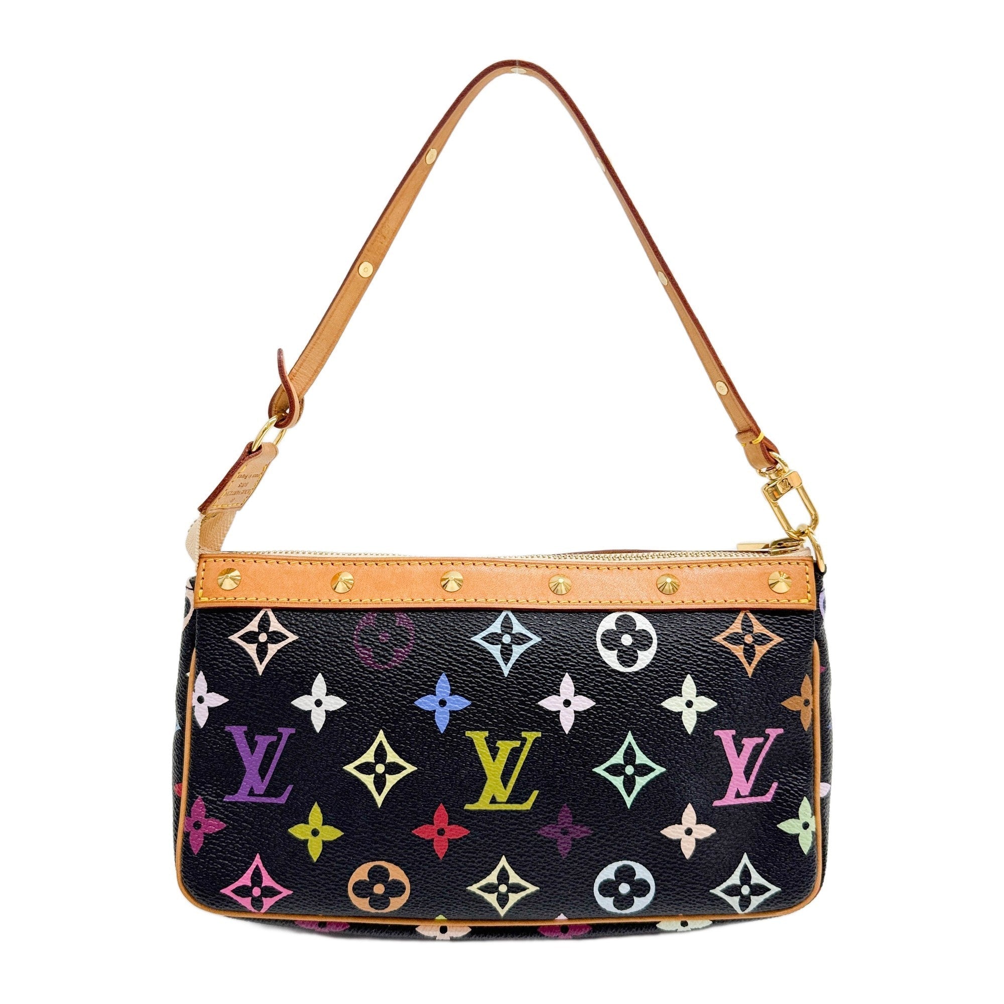 LV x Takashi Murakami Pochette Accessoire Black Monogram Canvas Hand Bag