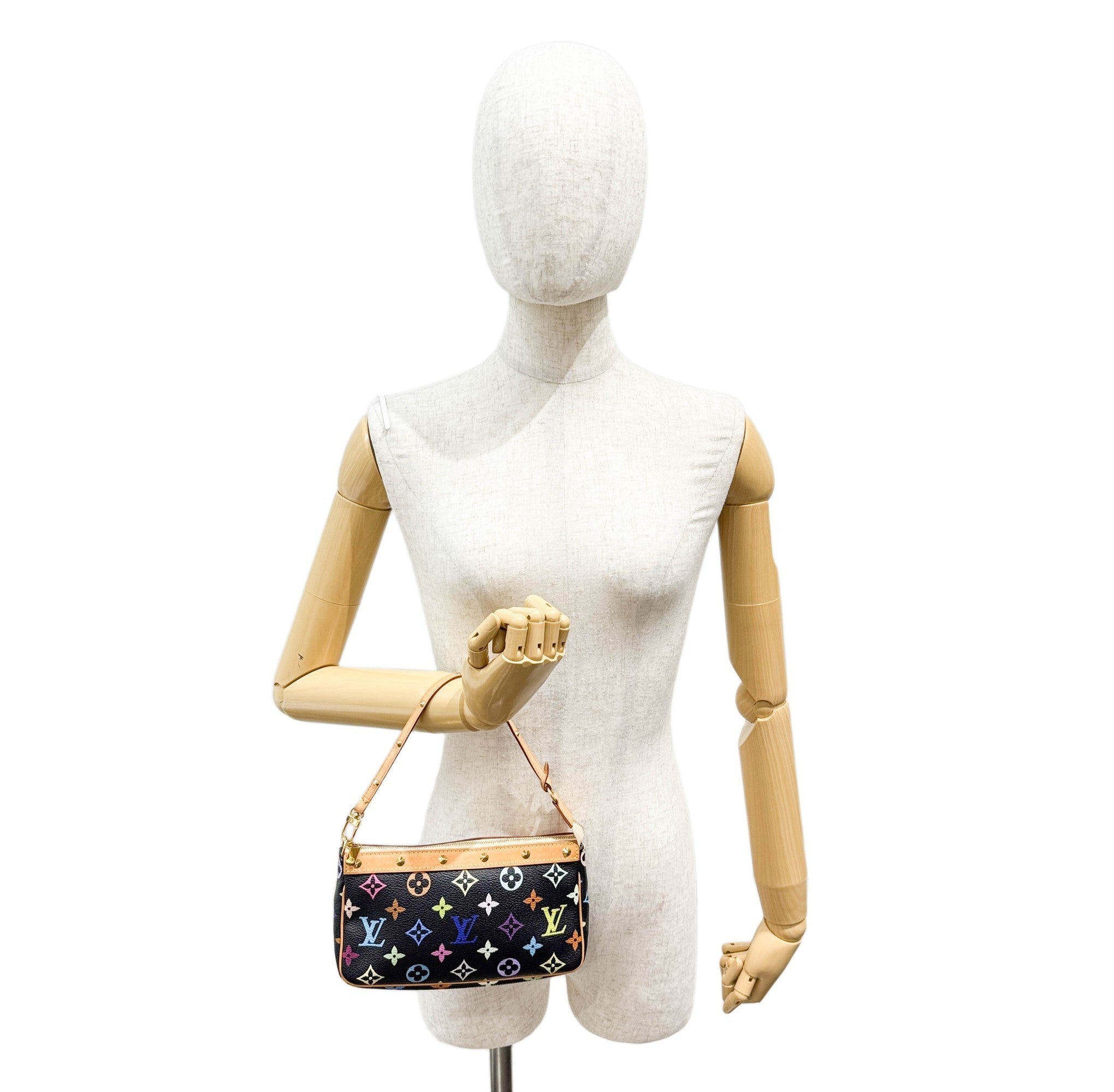 LV x Takashi Murakami Pochette Accessoire Black Monogram Canvas Hand Bag