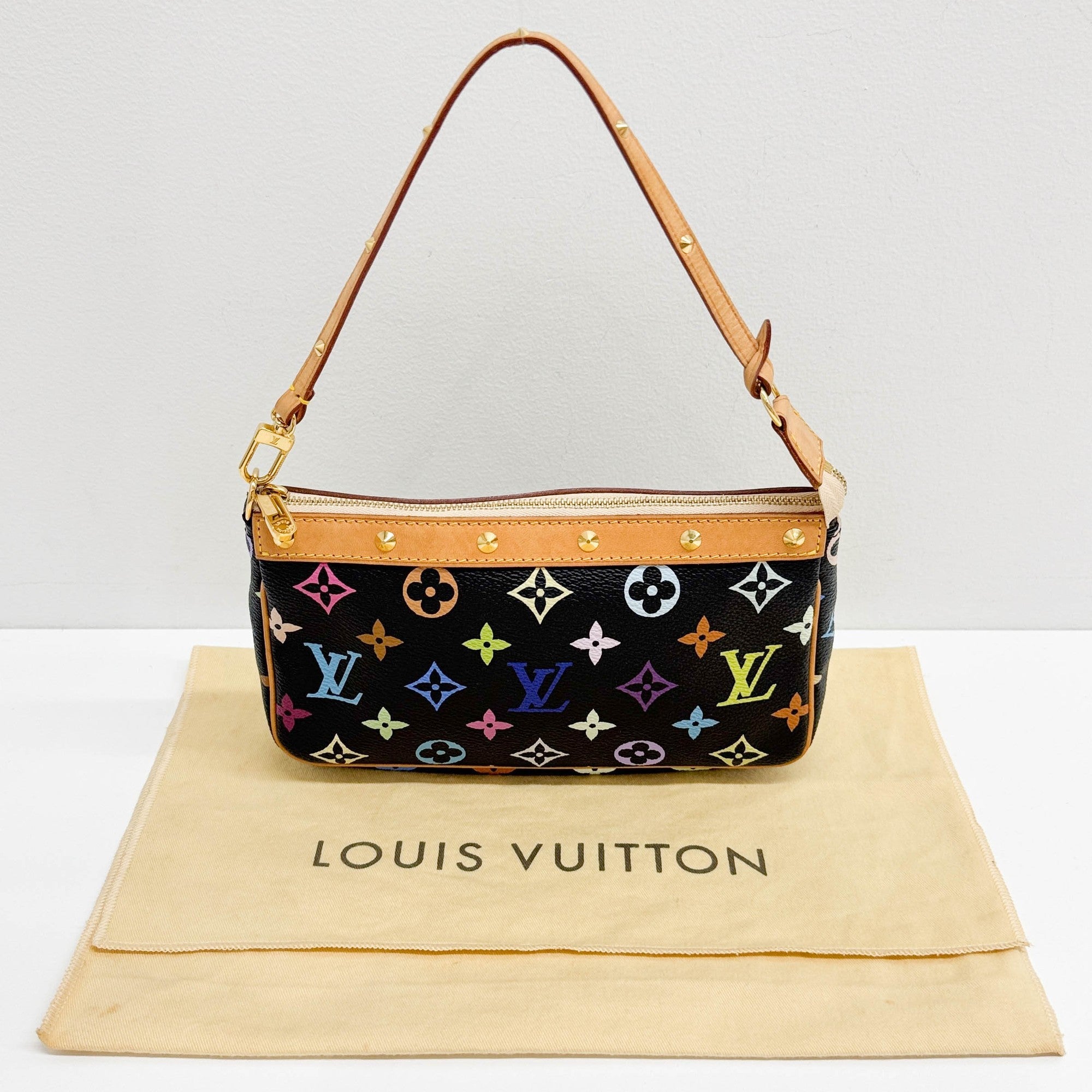 LV x Takashi Murakami Pochette Accessoire Black Monogram Canvas Hand Bag