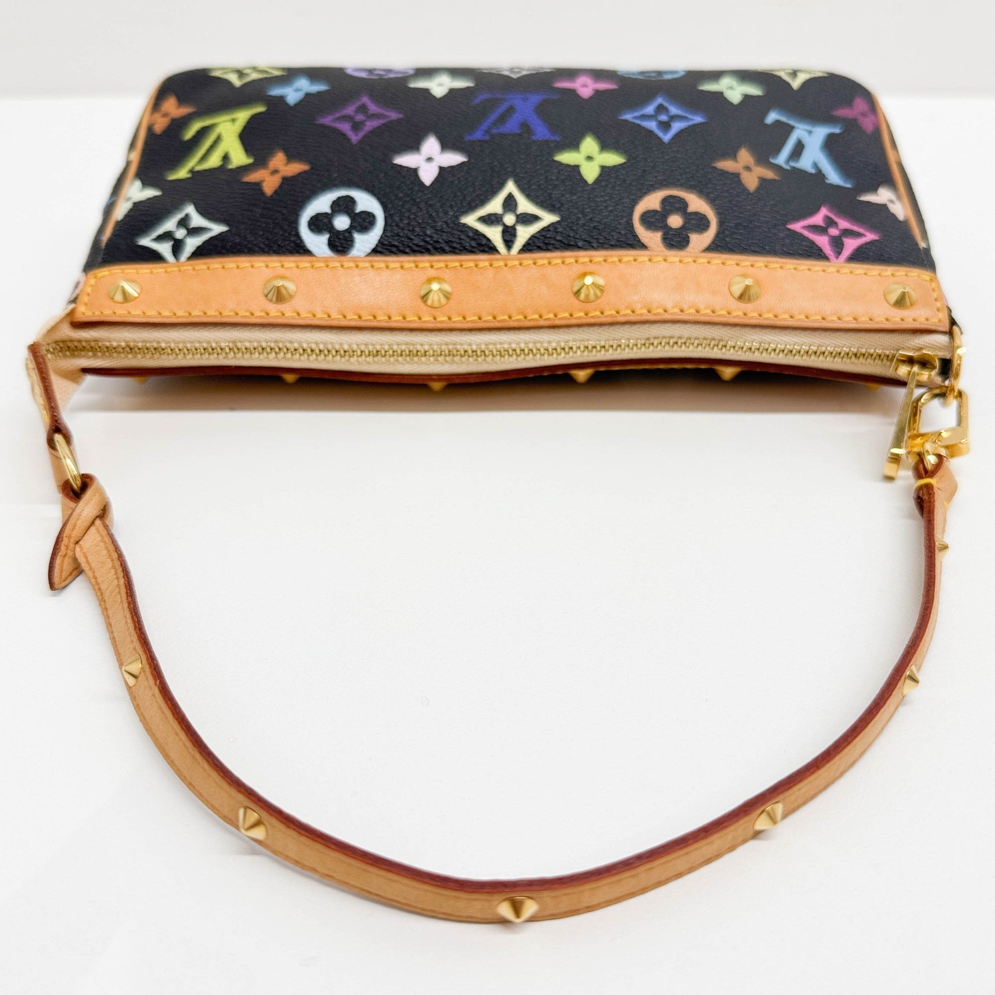 LV x Takashi Murakami Pochette Accessoire Black Monogram Canvas Hand Bag