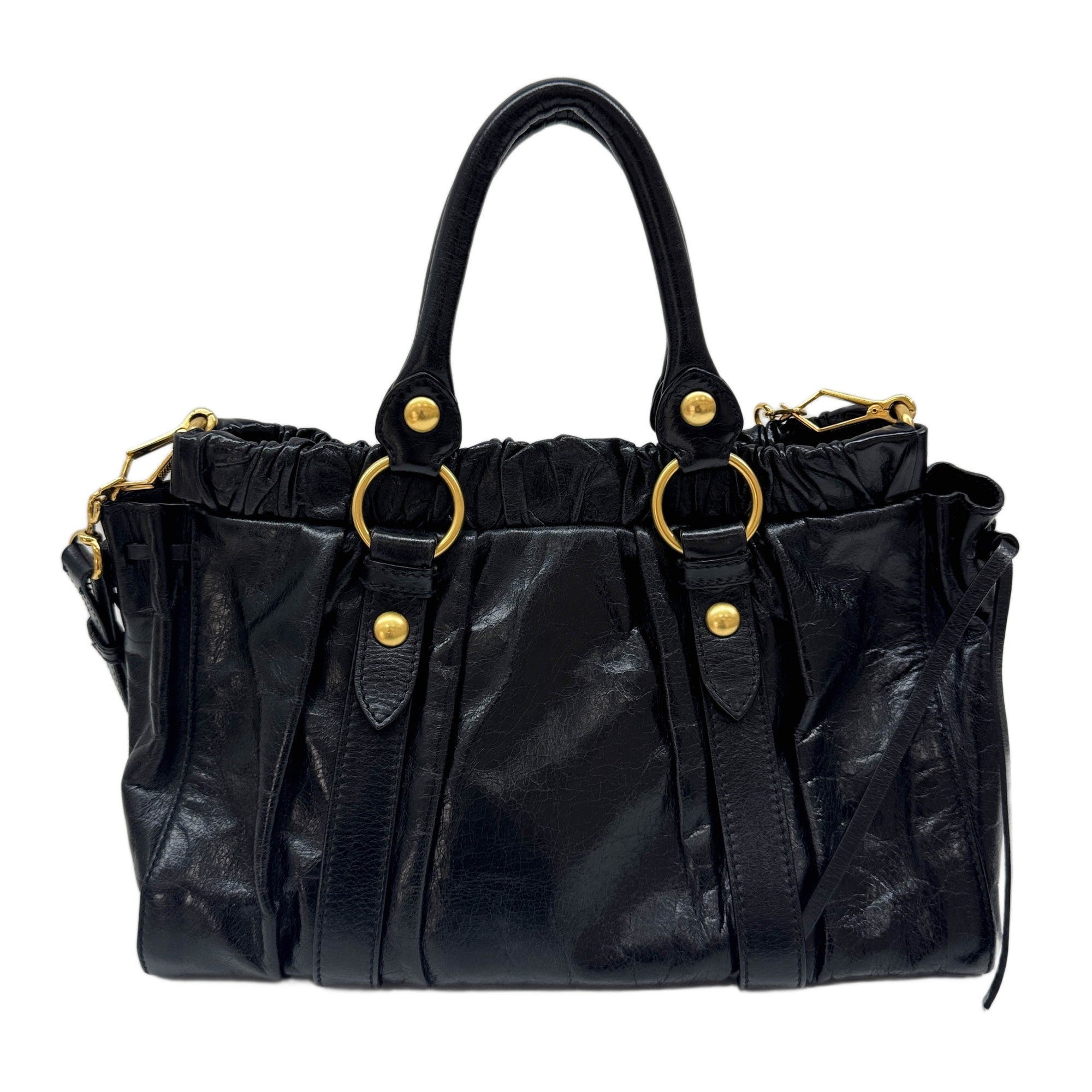 Vitello Black Leather Two Way Bag