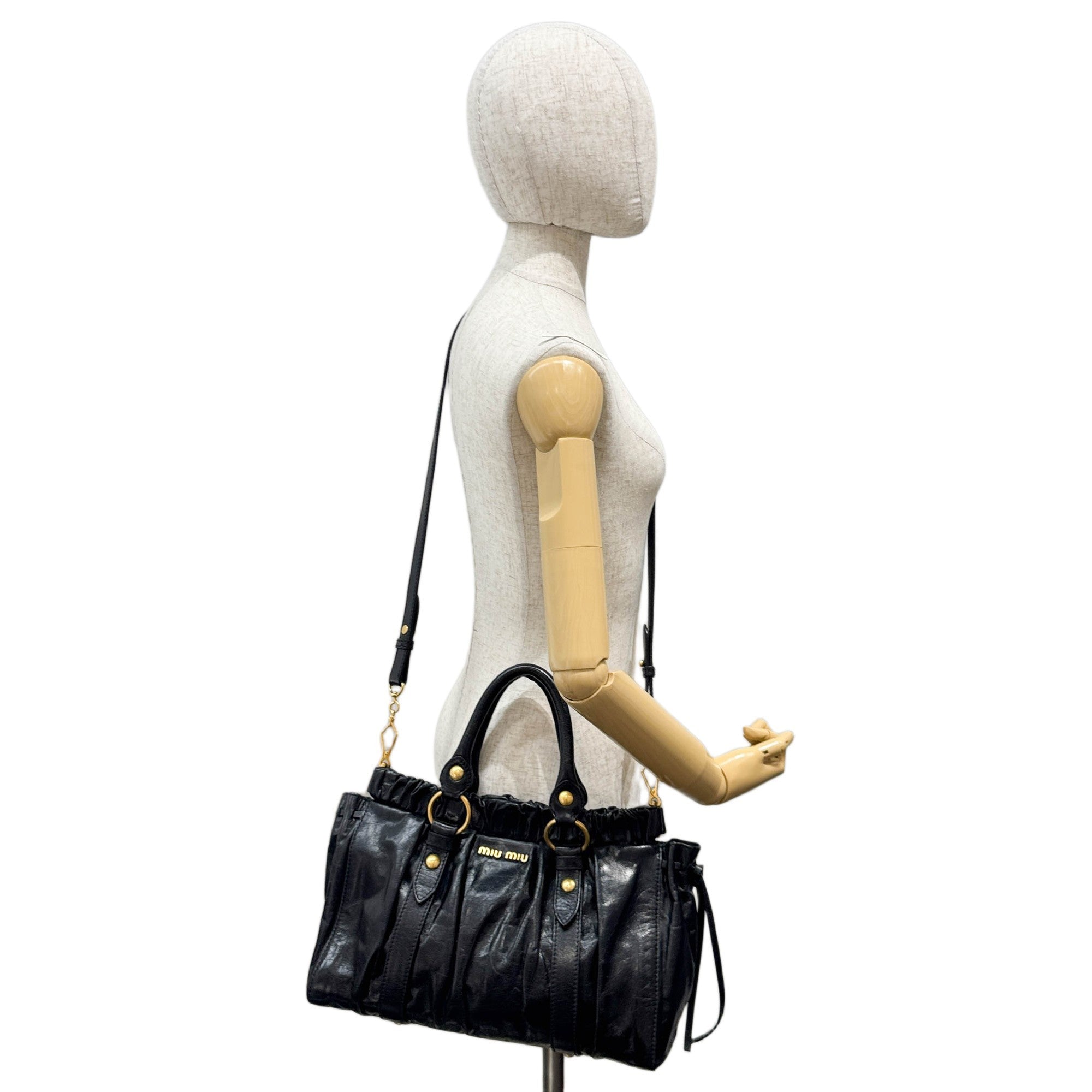 Vitello Black Leather Two Way Bag