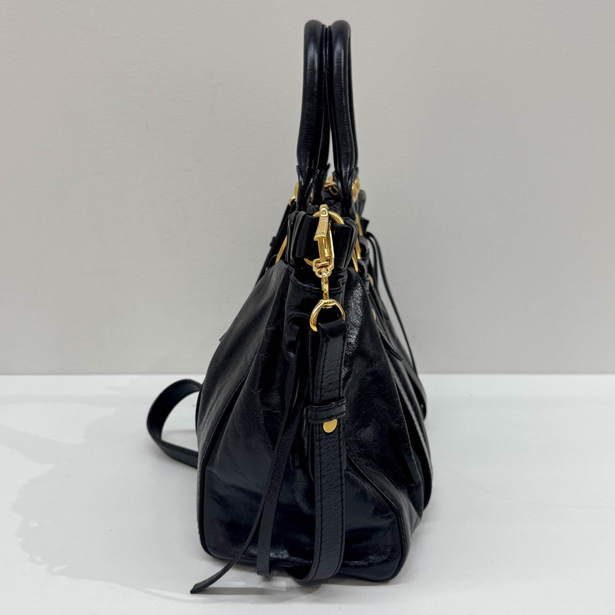 Vitello Black Leather Two Way Bag