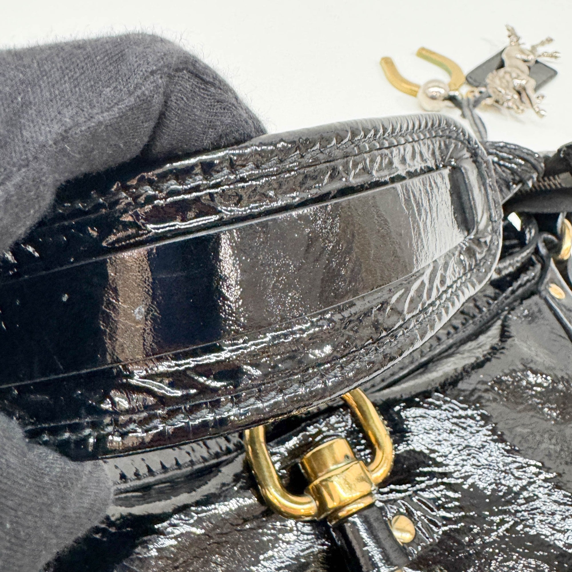 Kerala Black Patent Leather Hand Bag