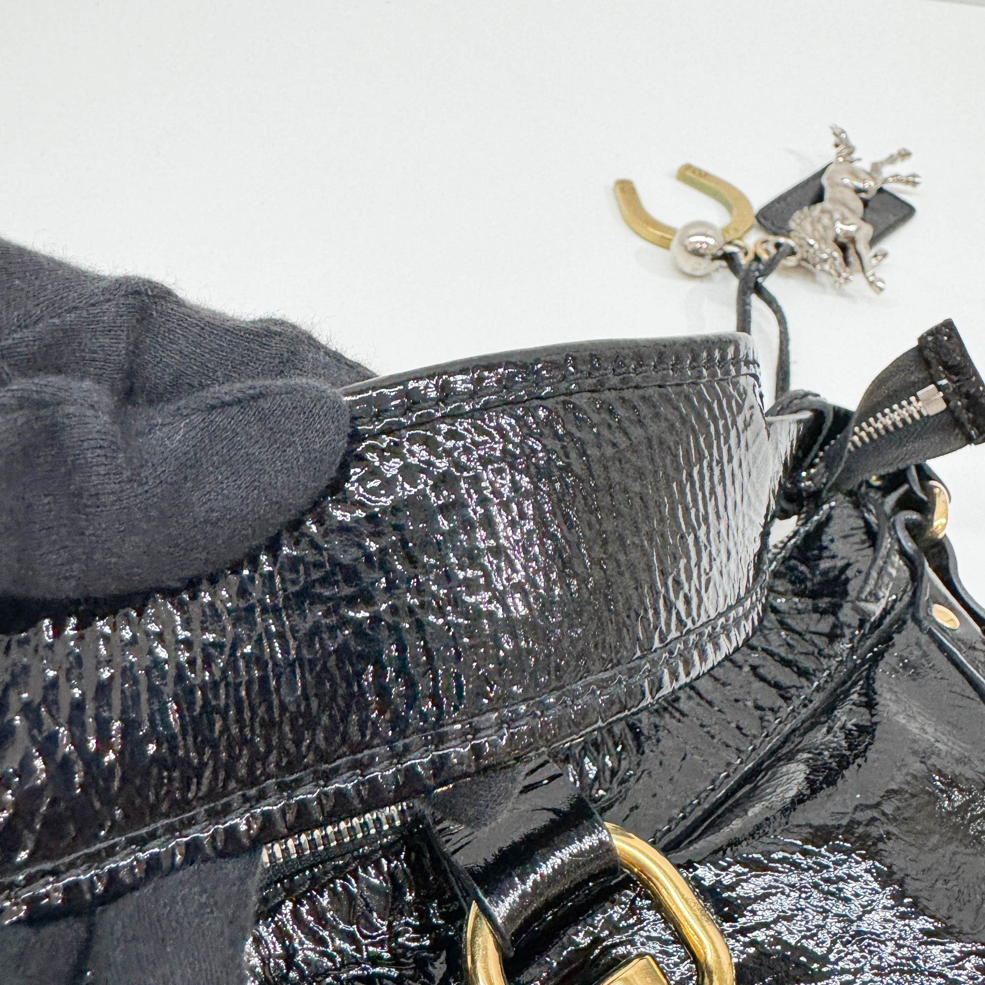 Kerala Black Patent Leather Hand Bag