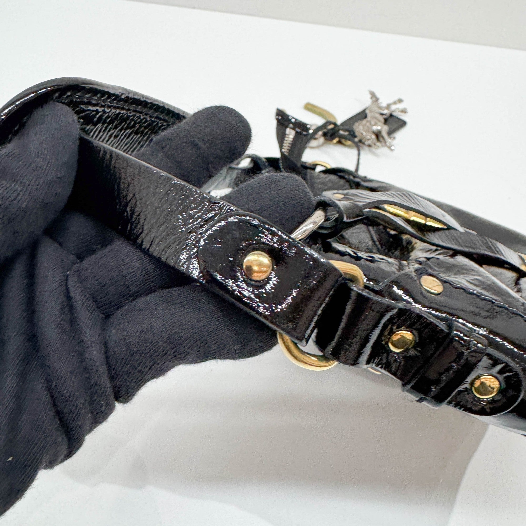 Kerala Black Patent Leather Hand Bag