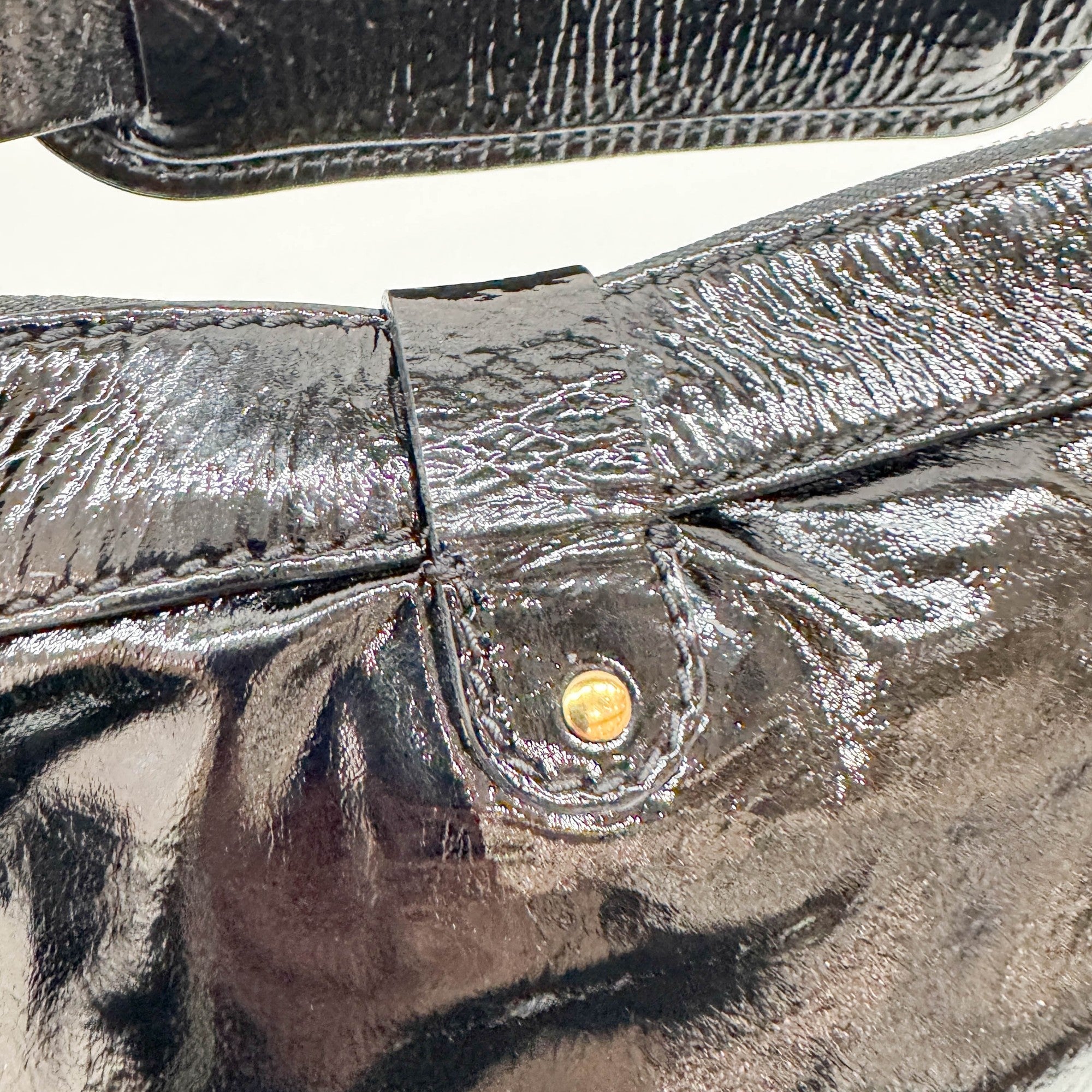 Kerala Black Patent Leather Hand Bag