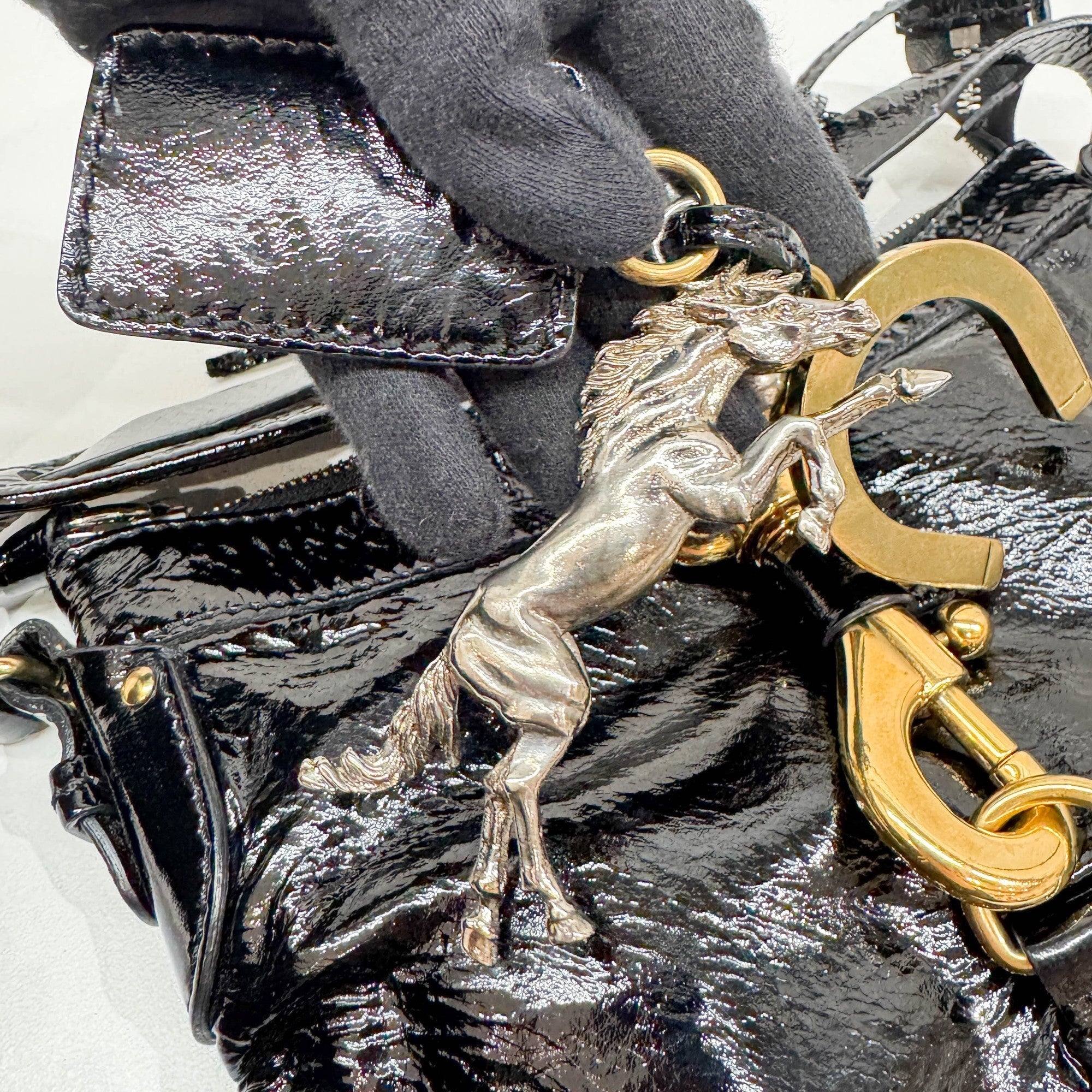 Kerala Black Patent Leather Hand Bag