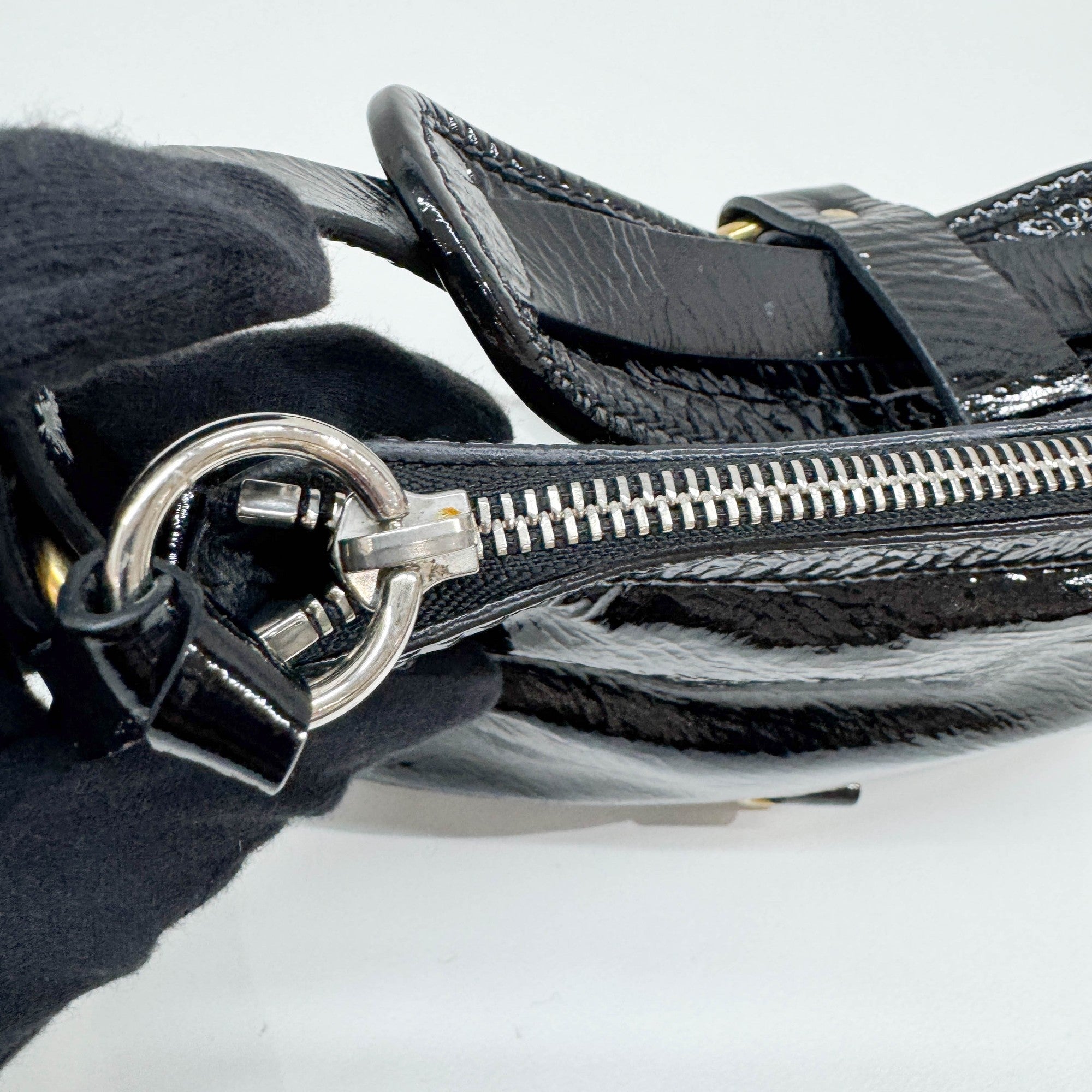 Kerala Black Patent Leather Hand Bag