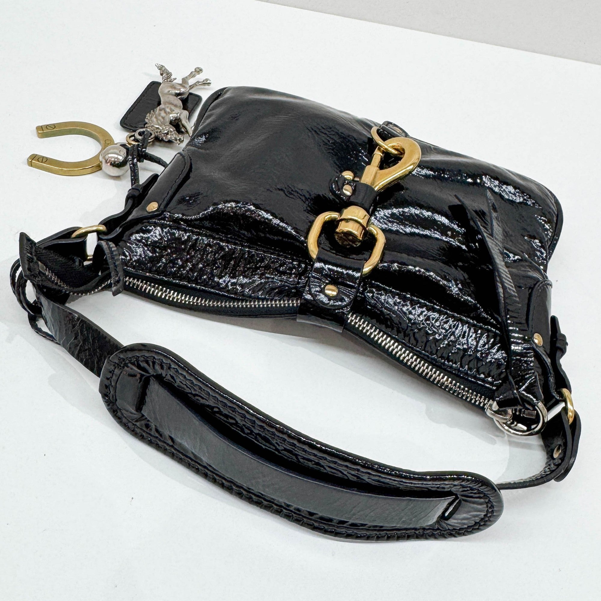 Kerala Black Patent Leather Hand Bag