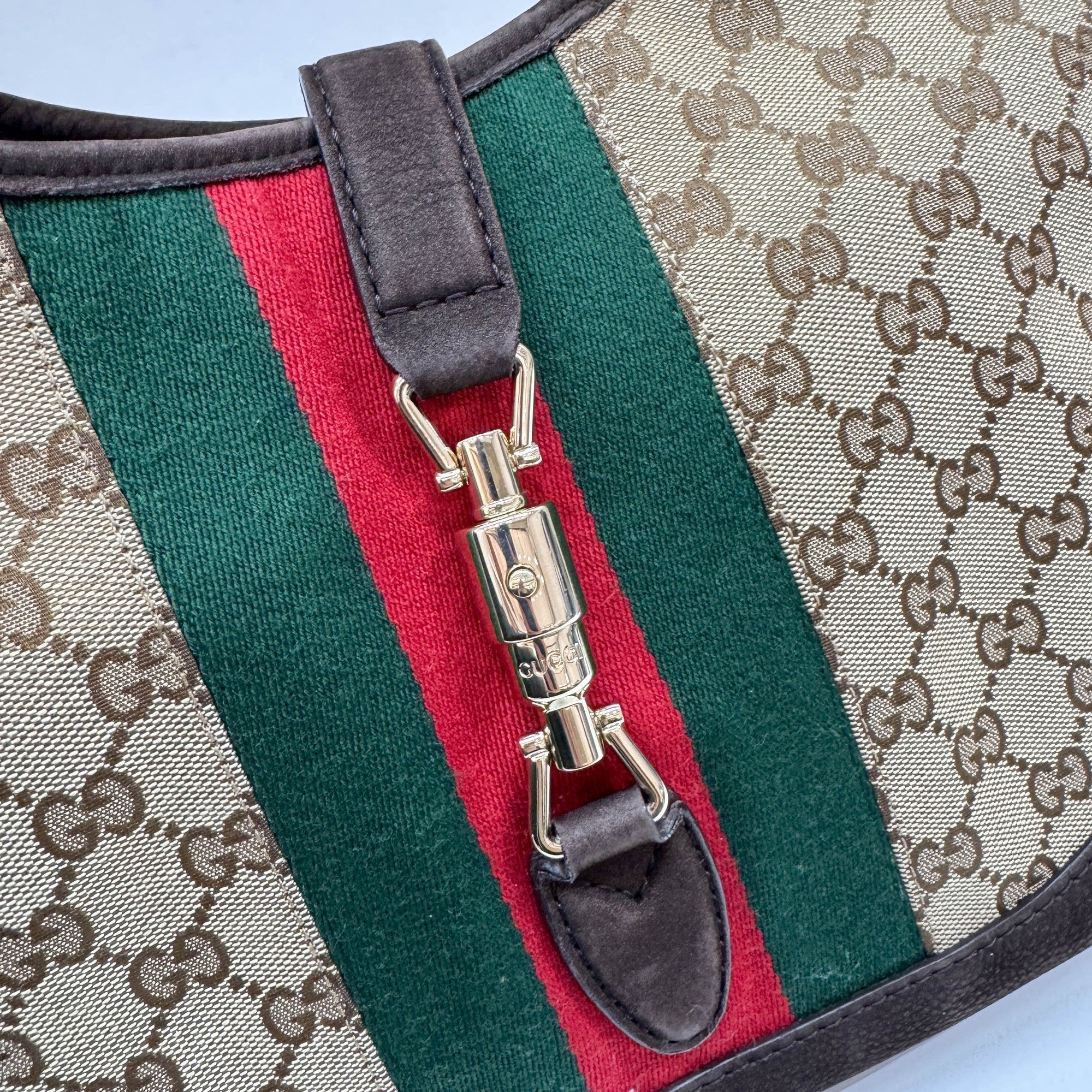 Jackie Cherry Line Brown GG Canvas Shoulder Bag