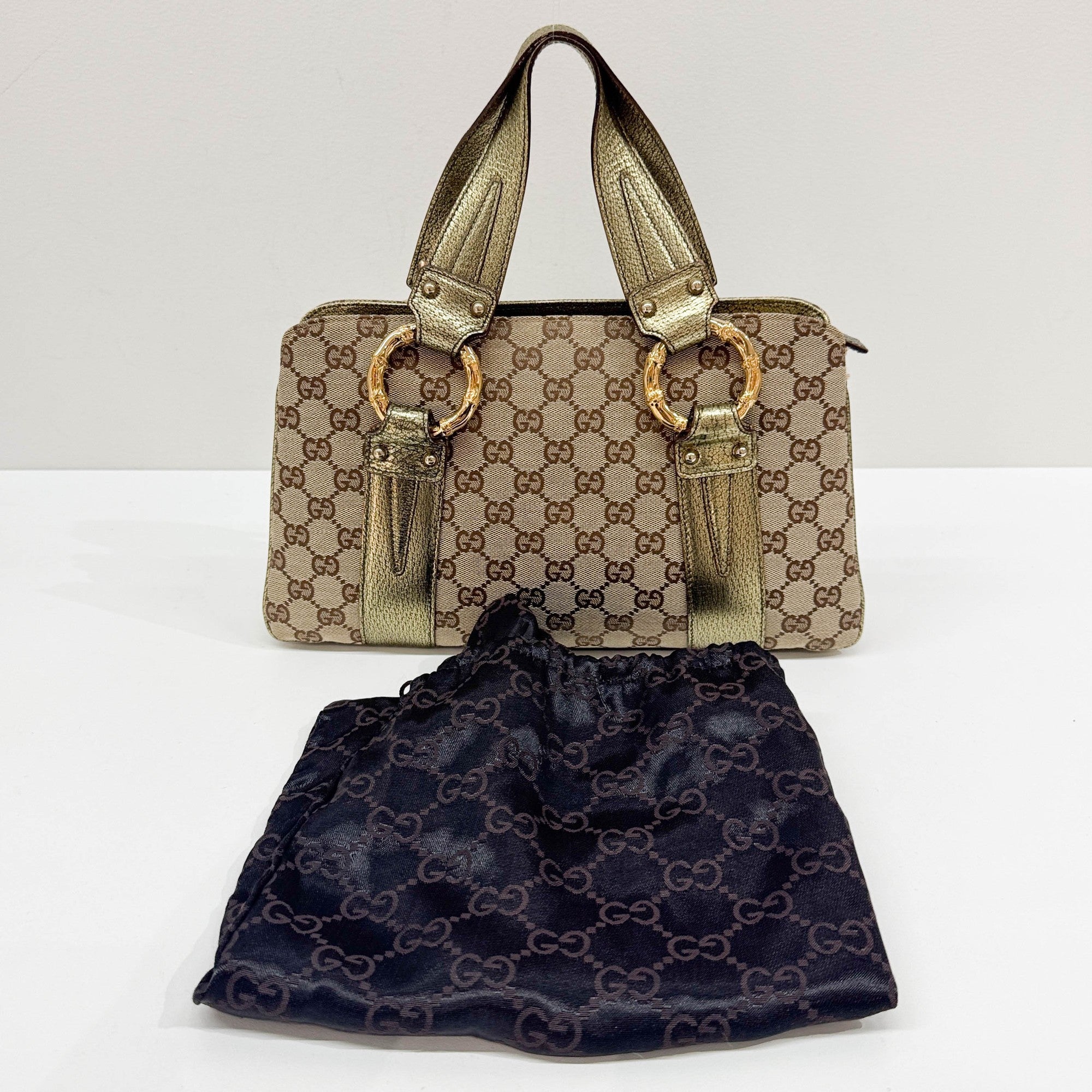 Bamboo Ring Brown GG Canvas Hand Bag