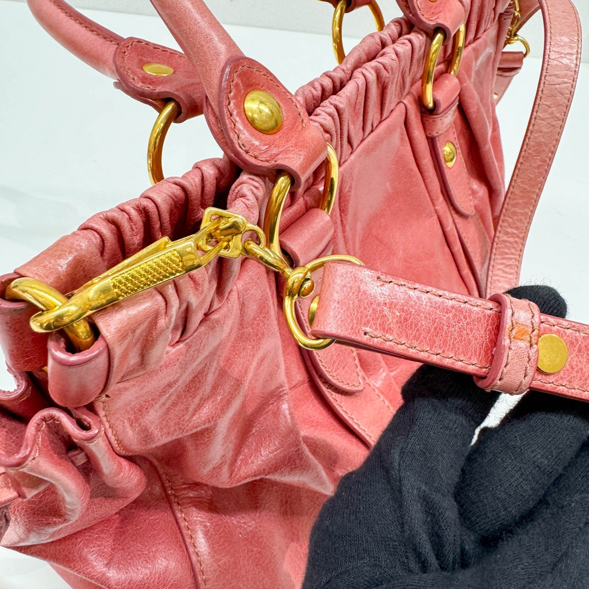 Vitello Pink Leather Two Way Bag