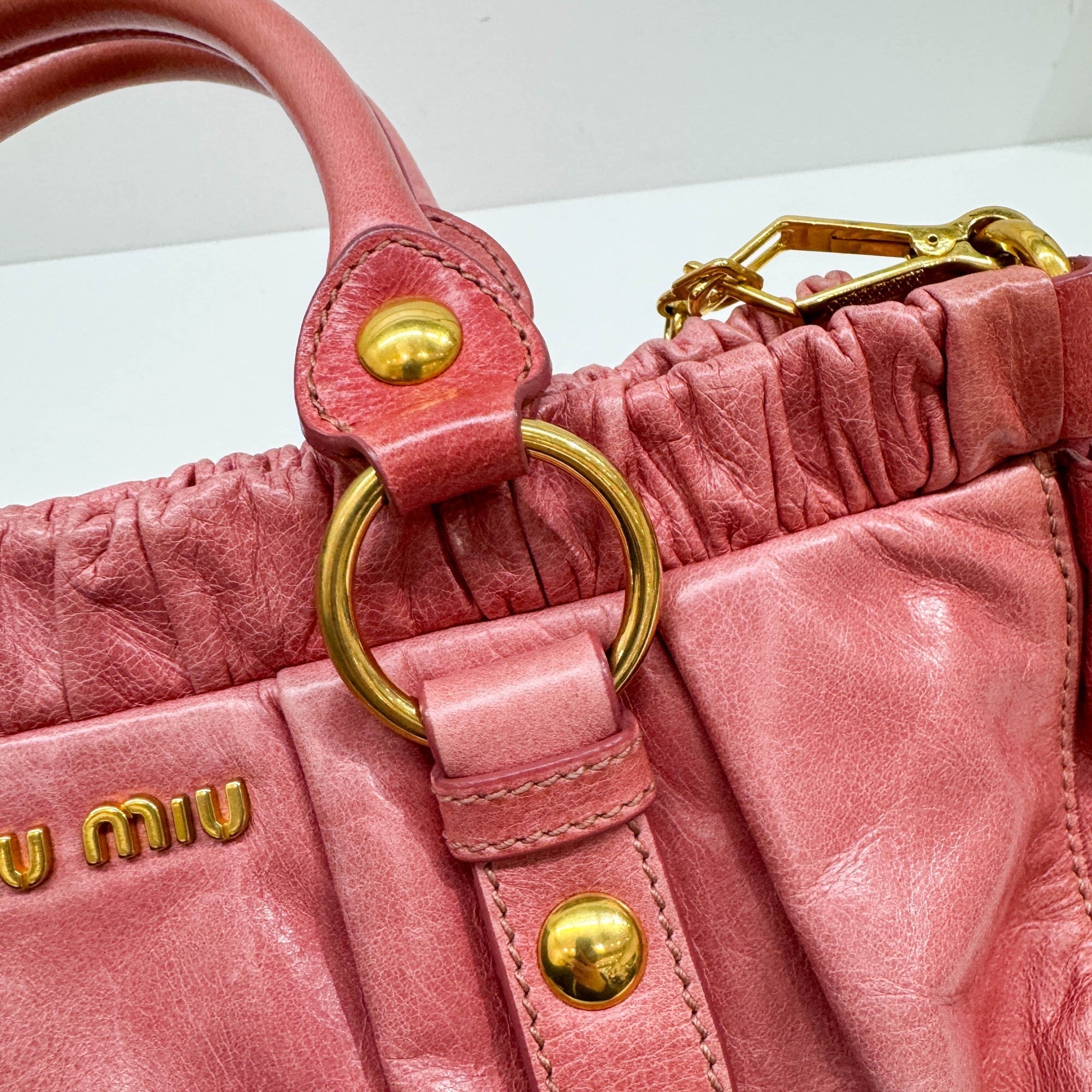 Vitello Pink Leather Two Way Bag