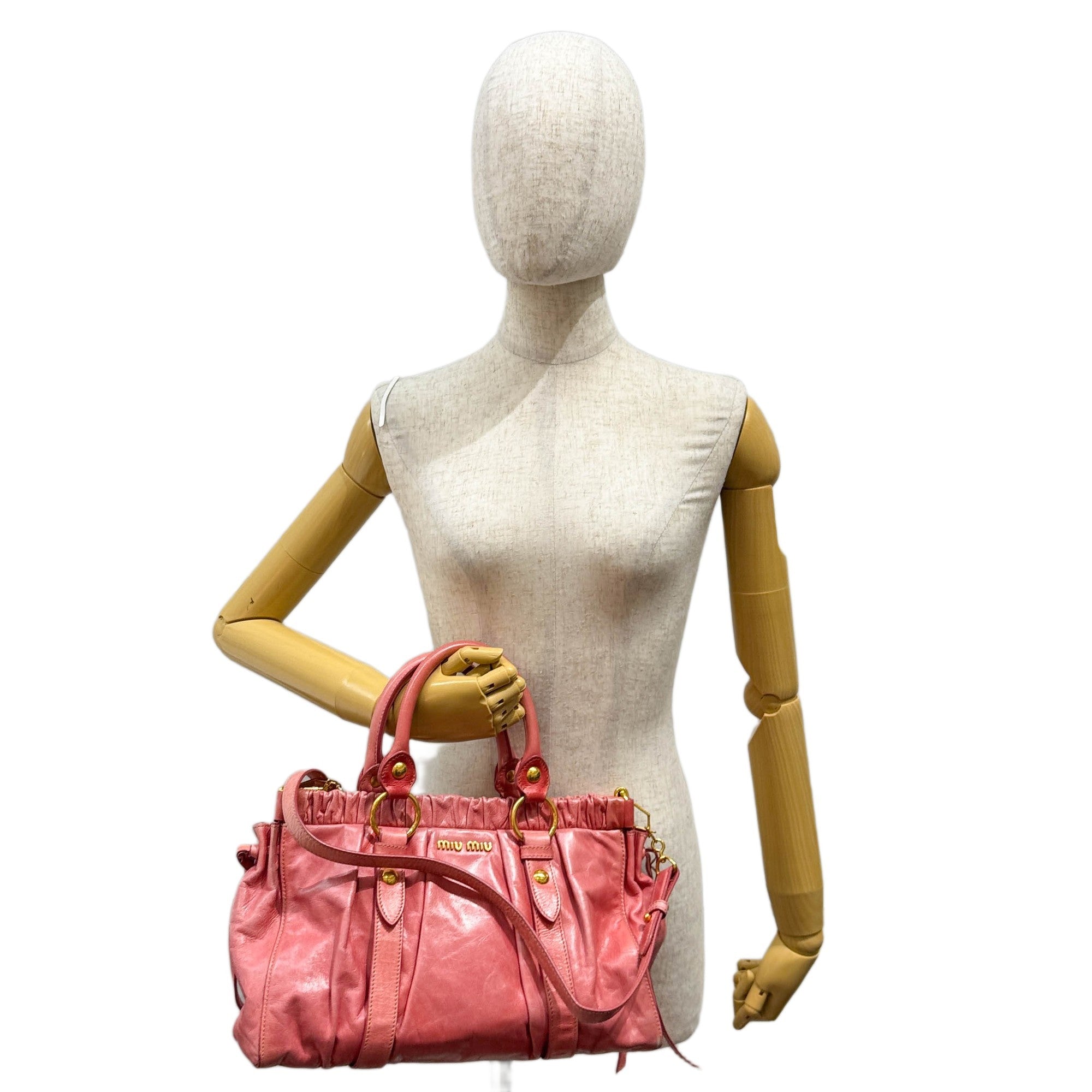Vitello Pink Leather Two Way Bag