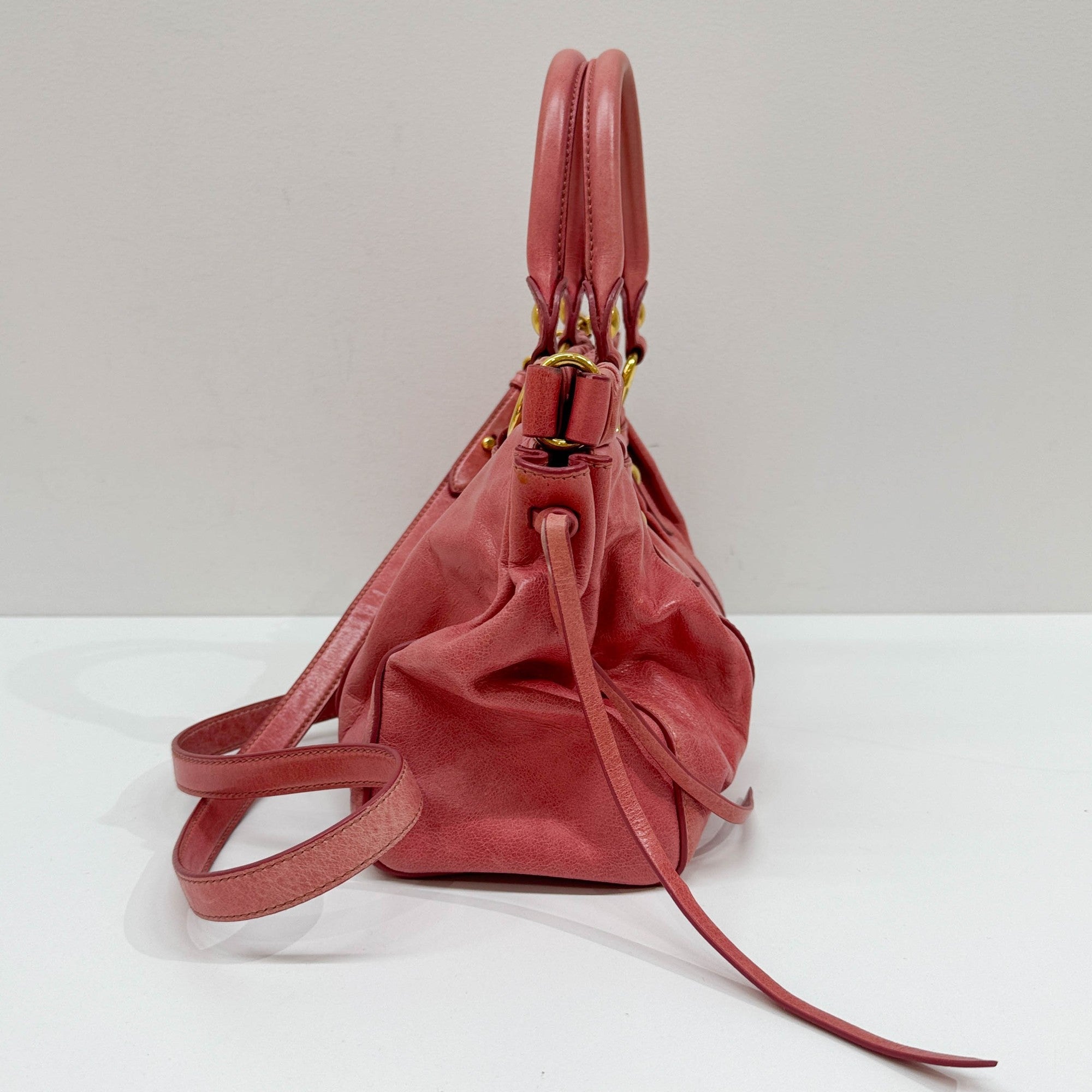 Vitello Pink Leather Two Way Bag