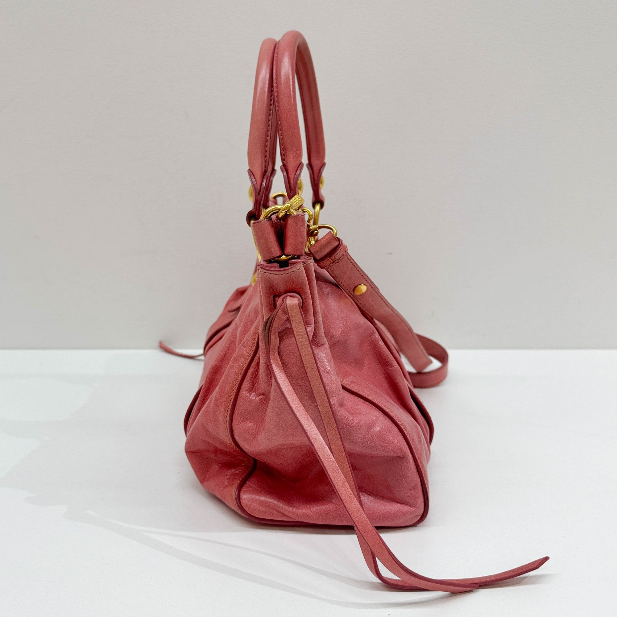 Vitello Pink Leather Two Way Bag
