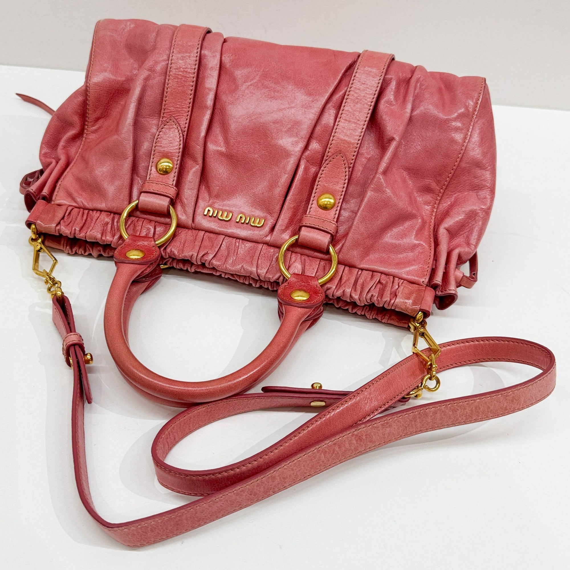 Vitello Pink Leather Two Way Bag