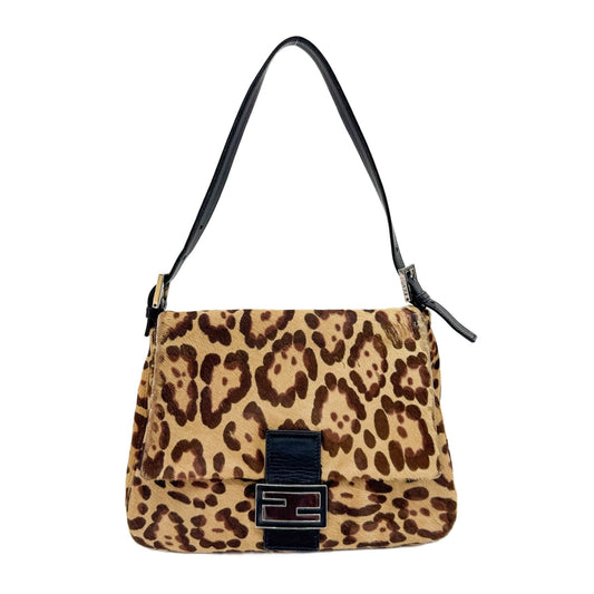 Mamma Baguette Tan Leopard Print Pony Hair Shoulder Bag