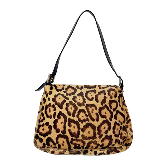 Mamma Baguette Tan Leopard Print Pony Hair Shoulder Bag