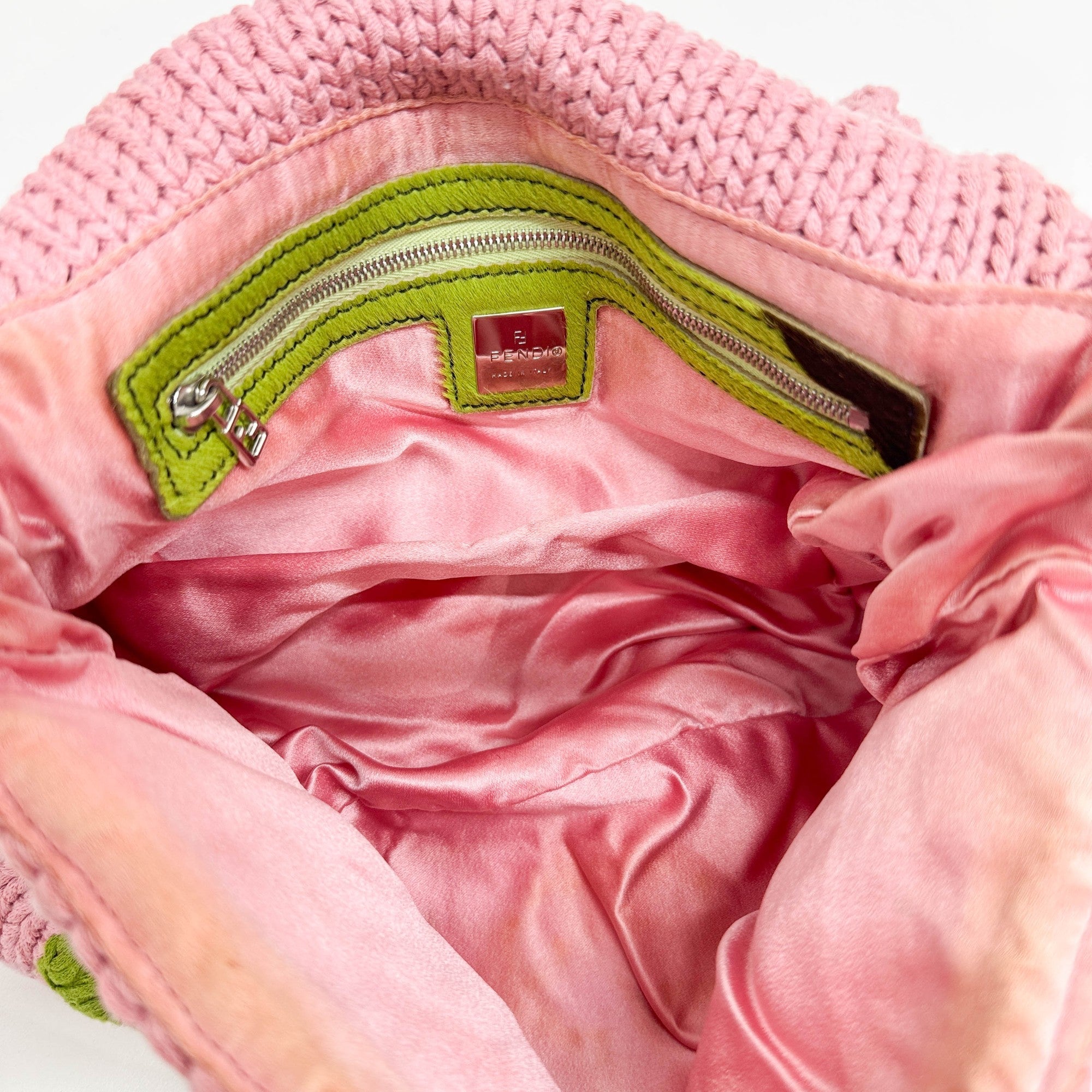 Mamma Baguette Floral Embroidery Pink Knitted Shoulder Bag