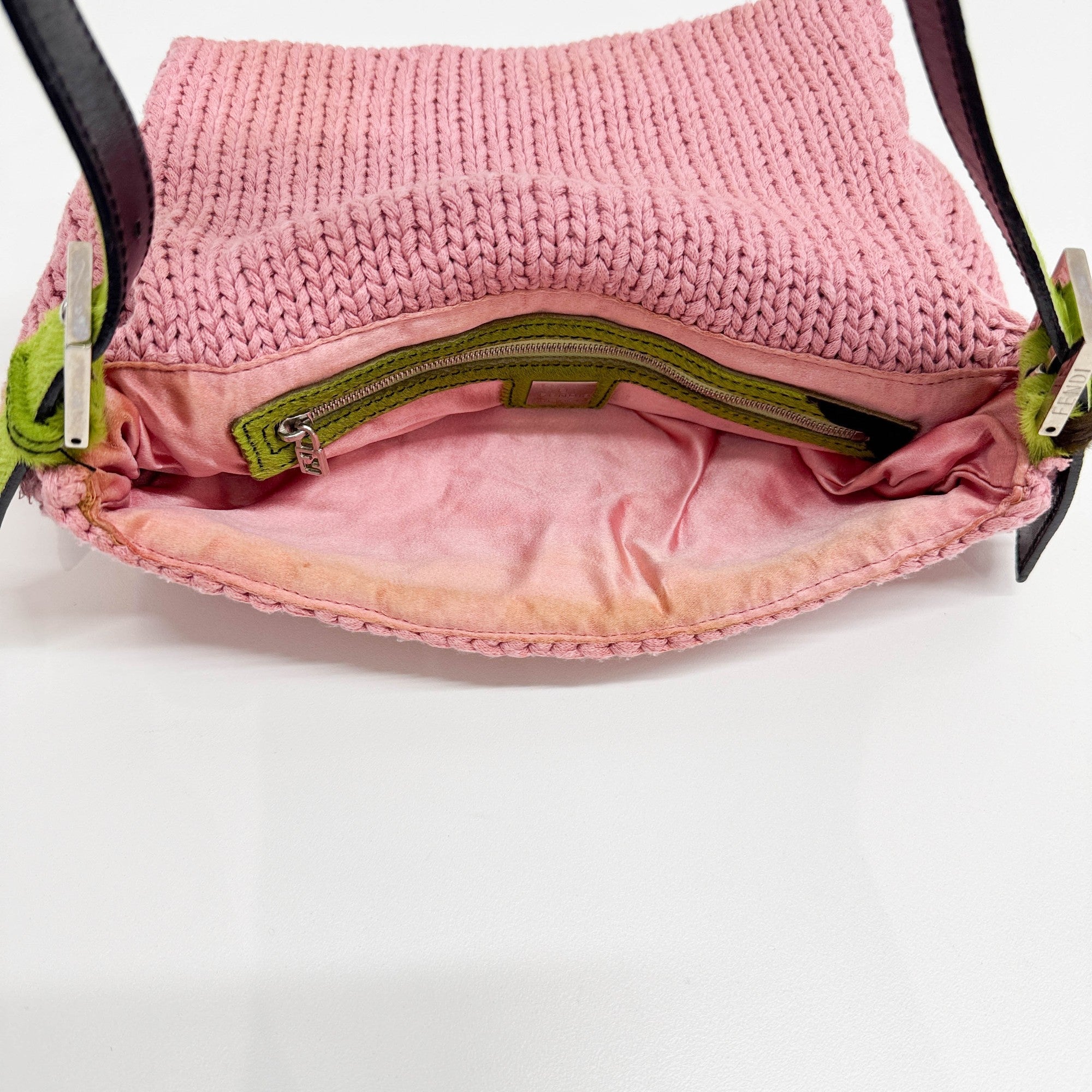 Mamma Baguette Floral Embroidery Pink Knitted Shoulder Bag