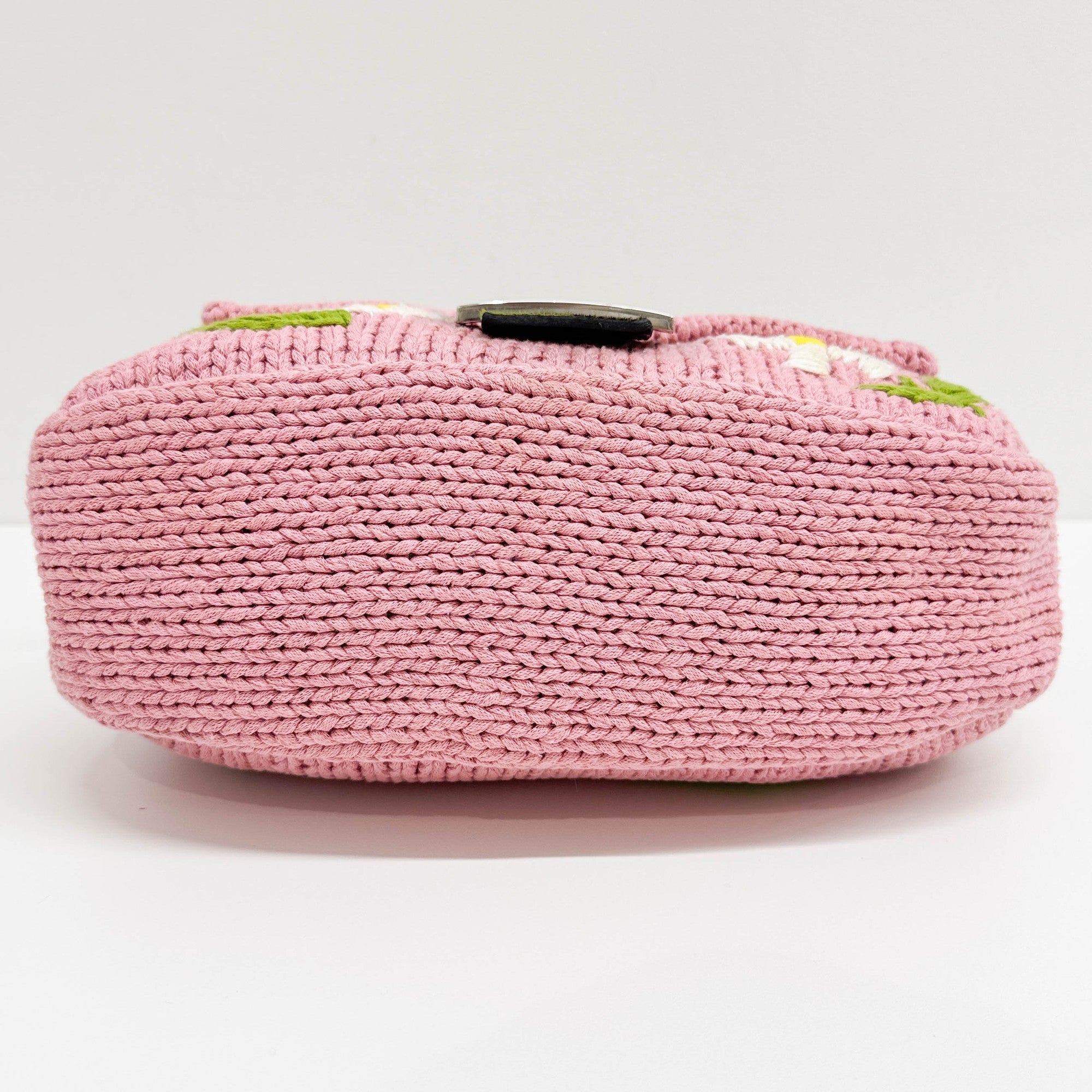 Mamma Baguette Floral Embroidery Pink Knitted Shoulder Bag