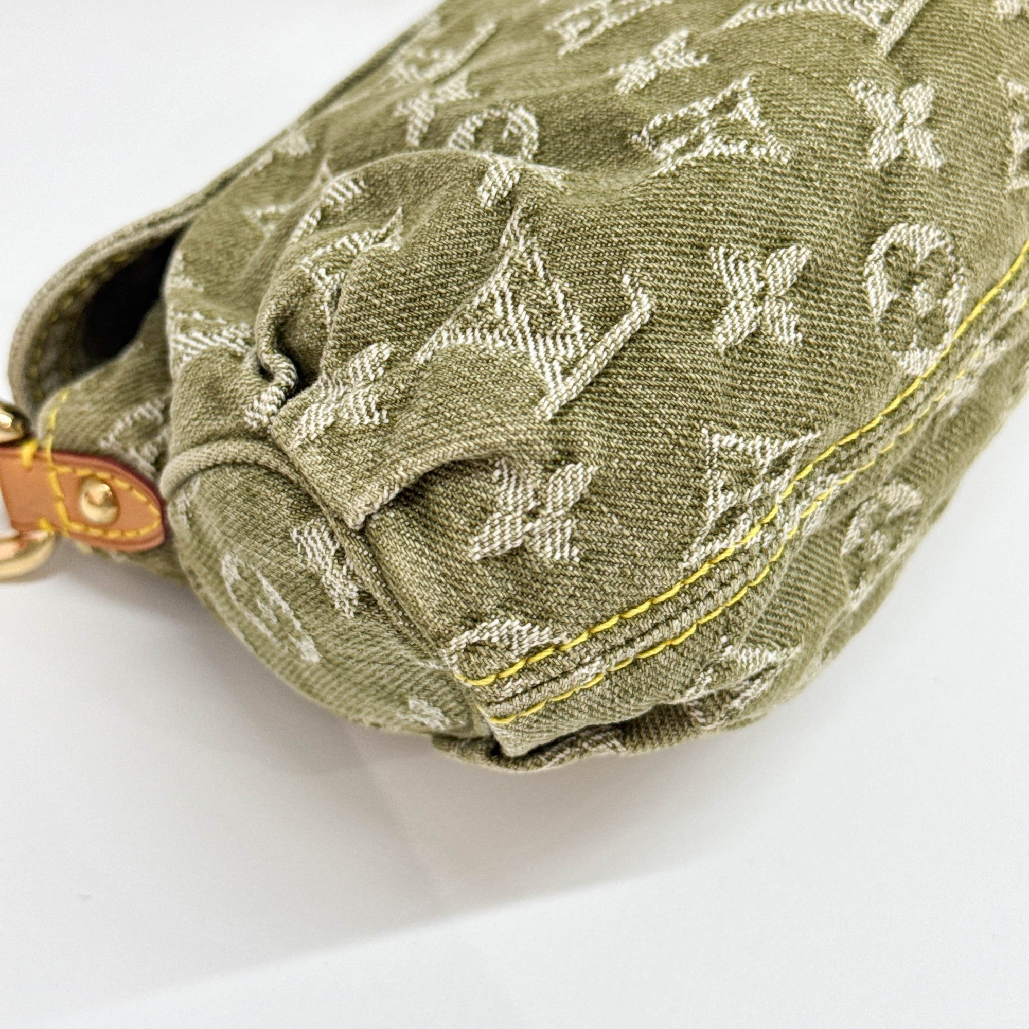 Mini Pleaty Green Denim Monogram Canvas Shoulder Bag