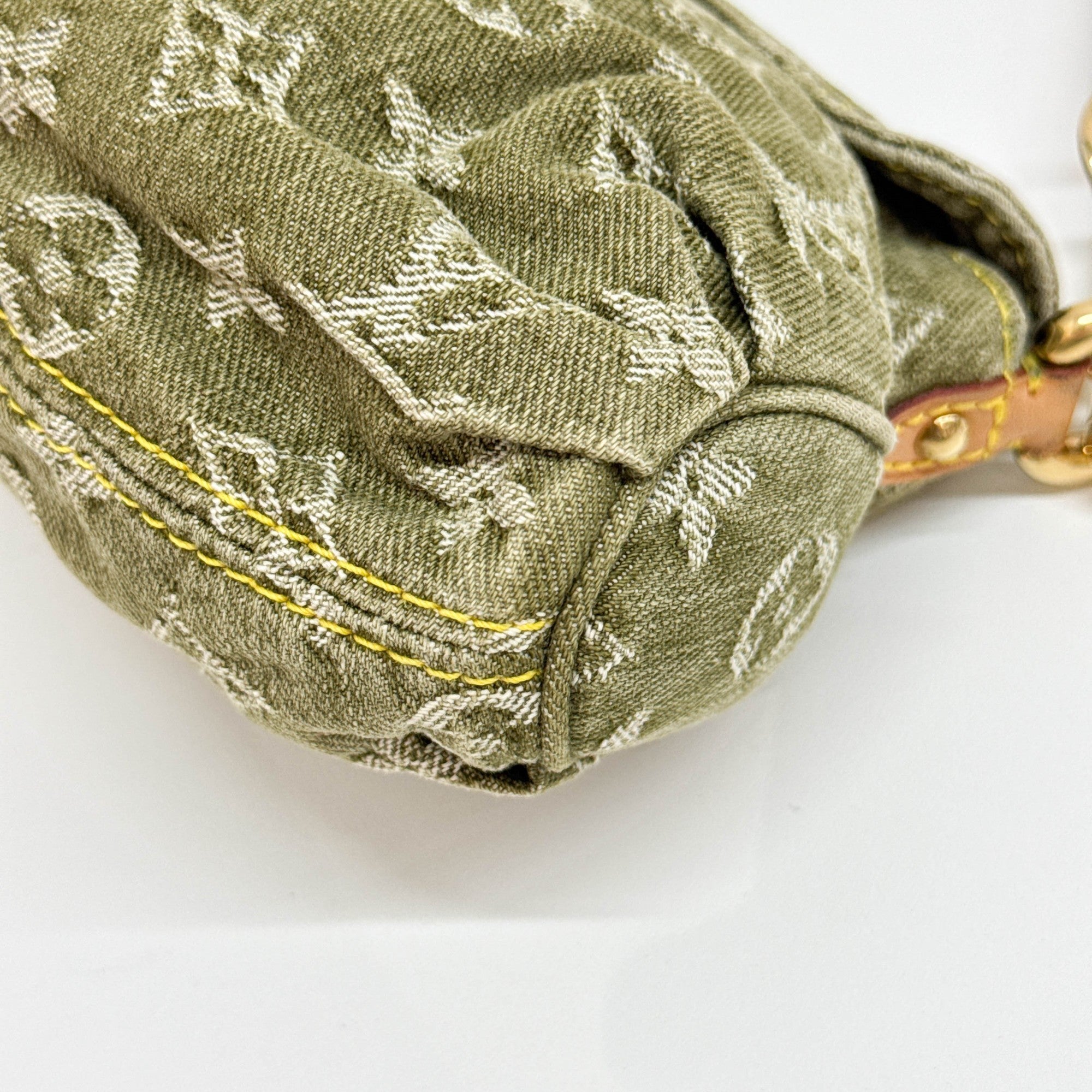 Mini Pleaty Green Denim Monogram Canvas Shoulder Bag