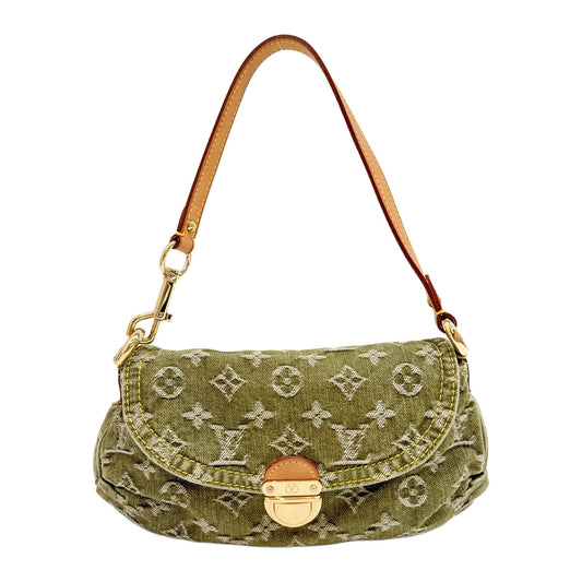 Mini Pleaty Green Denim Monogram Canvas Shoulder Bag