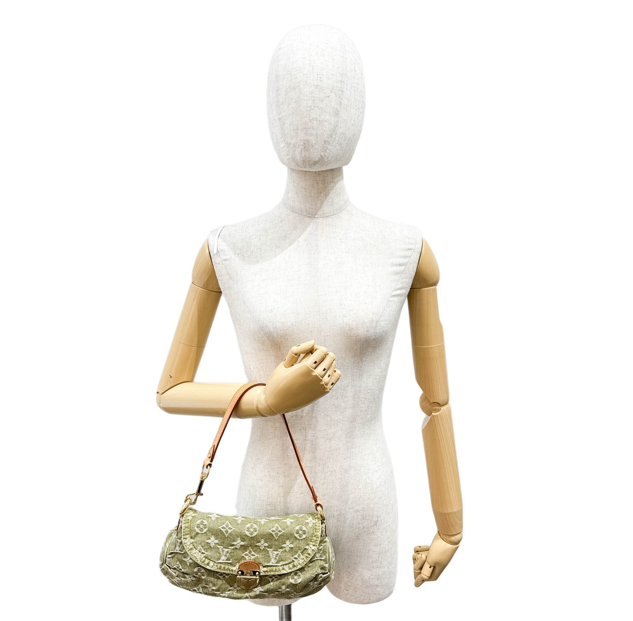 Mini Pleaty Green Denim Monogram Canvas Shoulder Bag