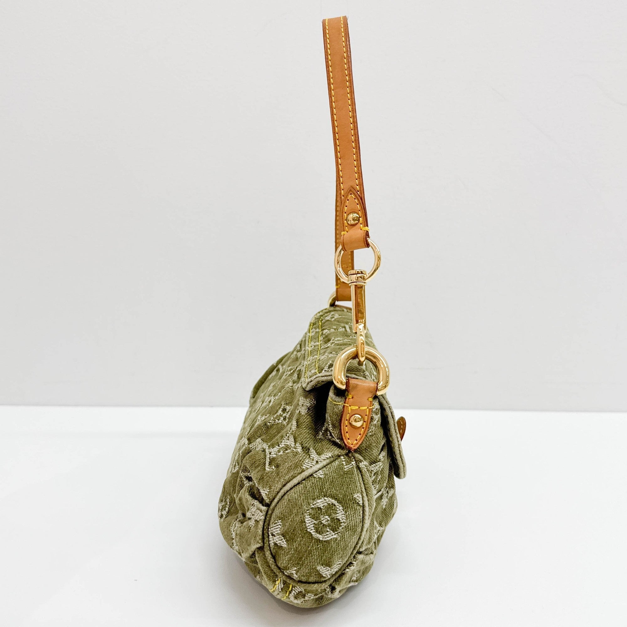 Mini Pleaty Green Denim Monogram Canvas Shoulder Bag