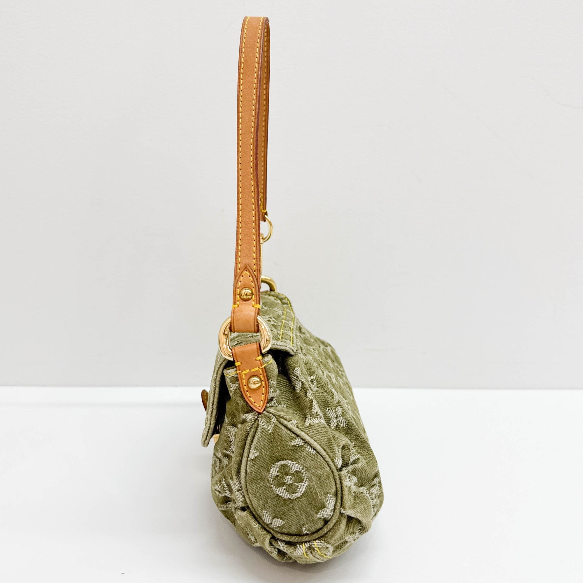 Mini Pleaty Green Denim Monogram Canvas Shoulder Bag