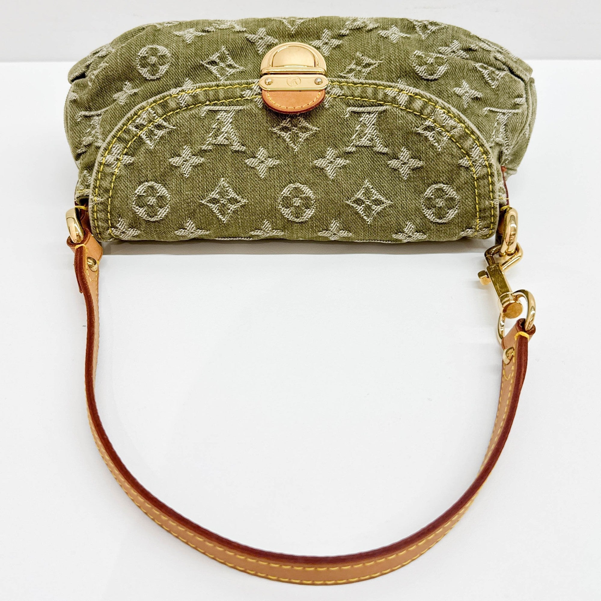 Mini Pleaty Green Denim Monogram Canvas Shoulder Bag