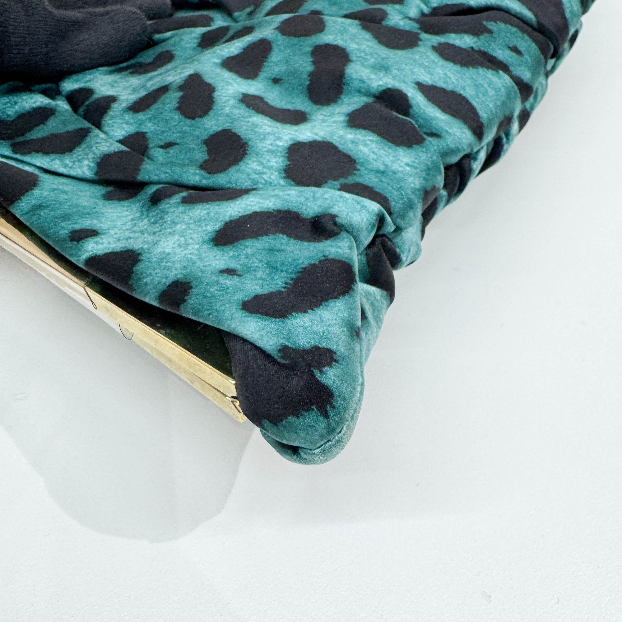 Turquoise Leopard Print Satin Clutch Bag