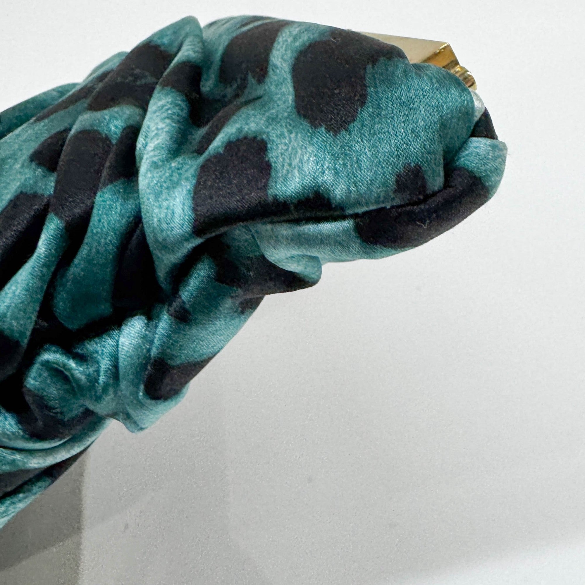 Turquoise Leopard Print Satin Clutch Bag